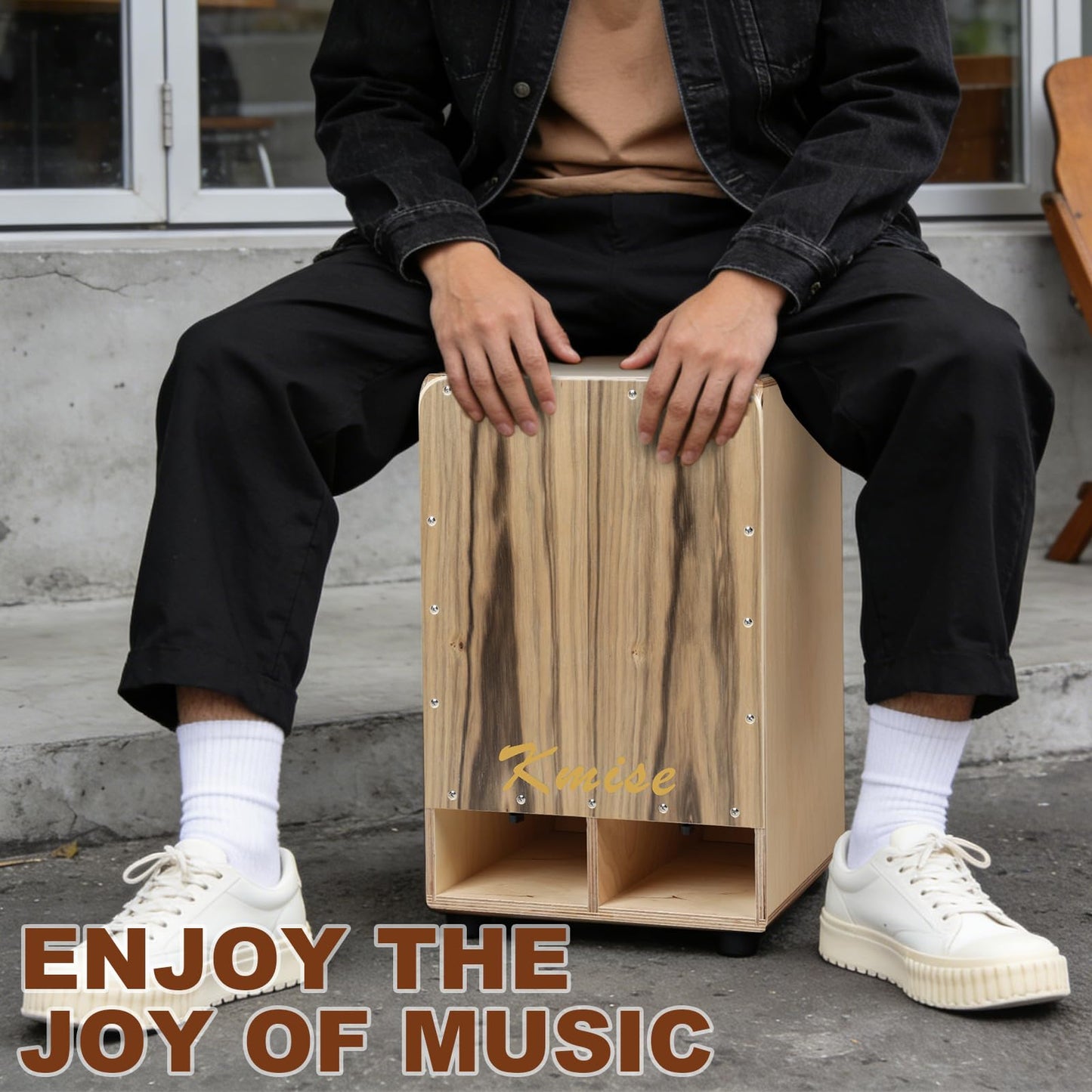 Kmise Portable Cajon Drum Box, 11.8×12.2×19.6" Adjustable Snare Cajons Drums, Solid Ebony & Birch Wood, Percussion Instrument Gift for Adults Kids, With Carry Bag,for Home Live Performance Practice