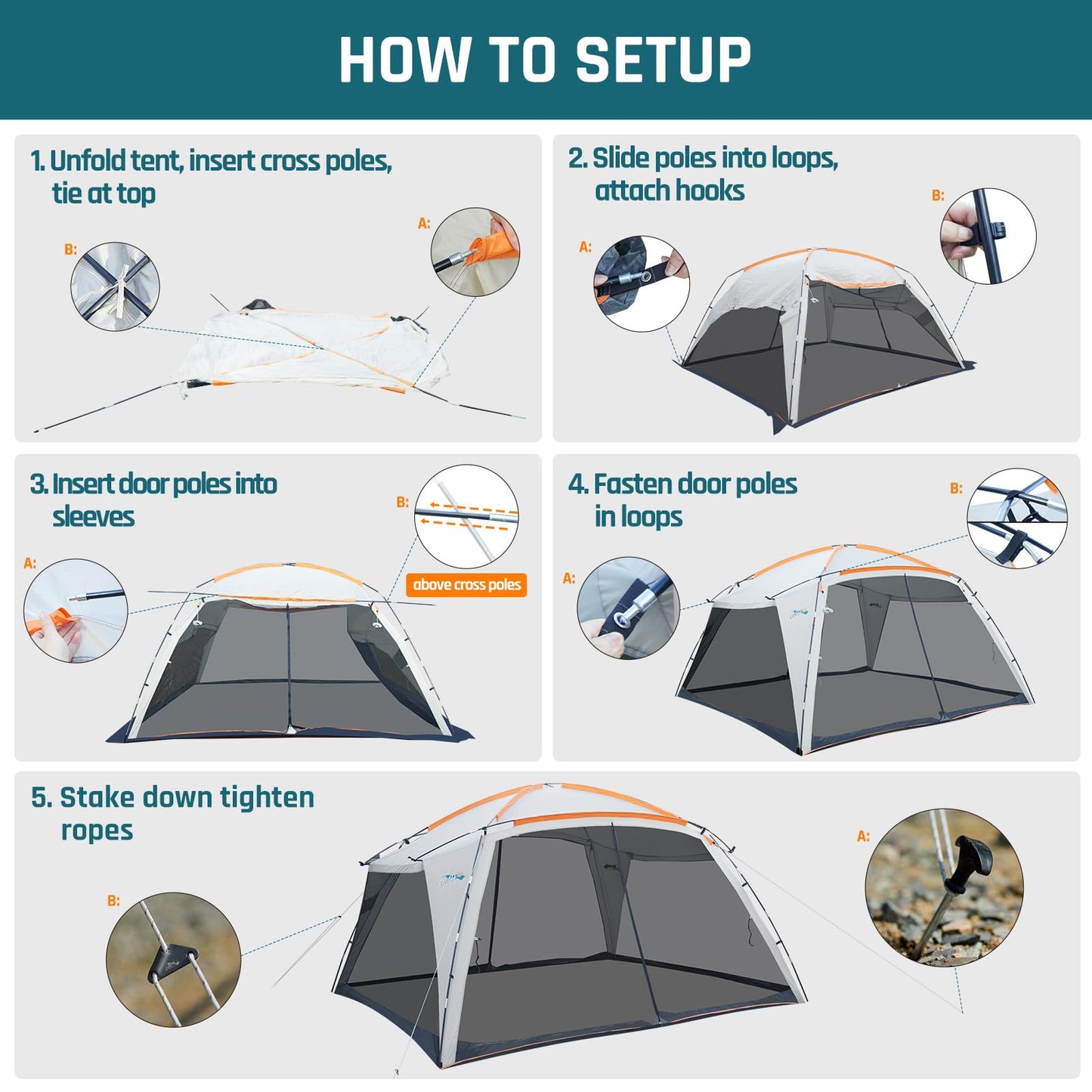 Screen House Tent 12x12ft Screen Room Mesh Gazebos w/ 2 Zipper Doors, Camping Tent Screened Canopy Shelter for Outdoor Patios Backyards Activities