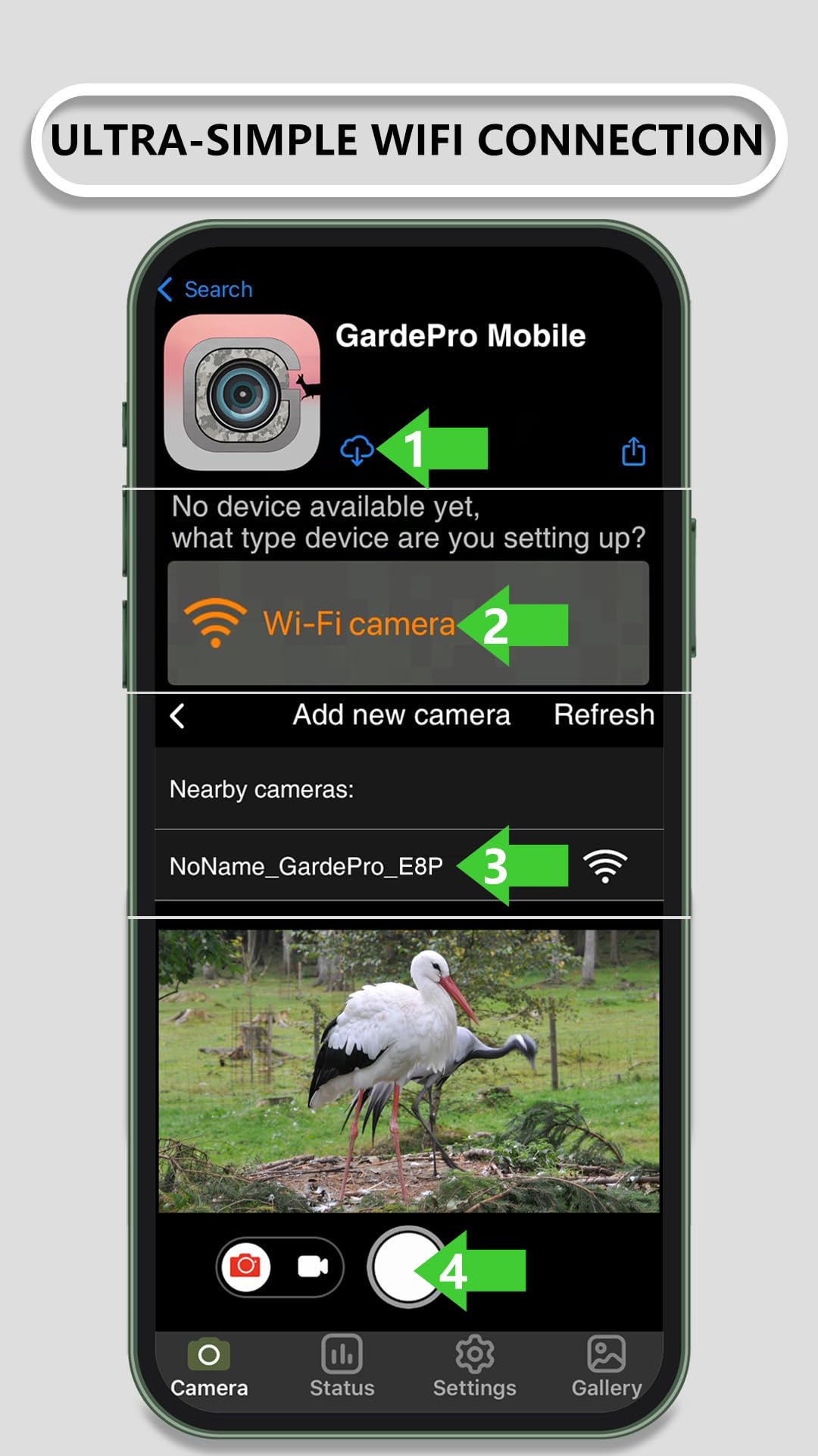 GardePro E8P WiFi Trail Camera Bundle (Non-Cellular), External WiFi Antenna, 8000mAh Rechargeable Battery, On-Site App Viewing, No-Glow Night Vision, Motion Activated