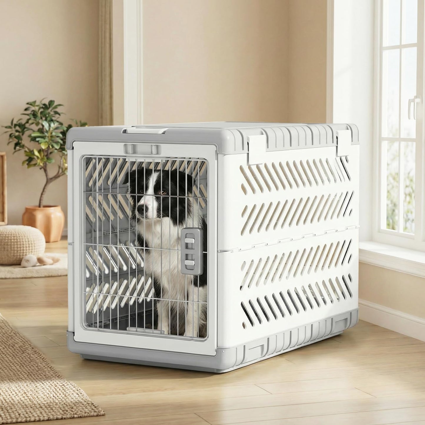 Collapsible Dog Crate for Large/Medium Dogs - 36" L Foldable Dog Cage No-Tool Assembly, Travel Dog Crate with 2 Wheels - Easy to Carry, Space-Saving, Indoor Outdoor Use, 36.4"(L) x22.84(W) 25.8"(H)