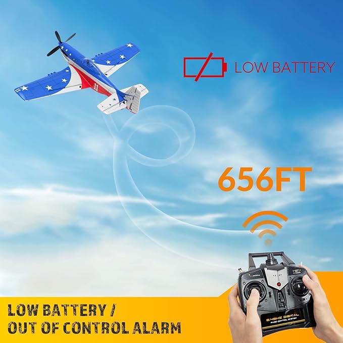 P51 Mustang RC Plane 4 Channel - 2.4G Remote Control Airplane for Adults with 3 Flight Modes to Learn RTF RC Airplane with X-Pilot Stabilization & One-Key Aerobatics for Beginners
