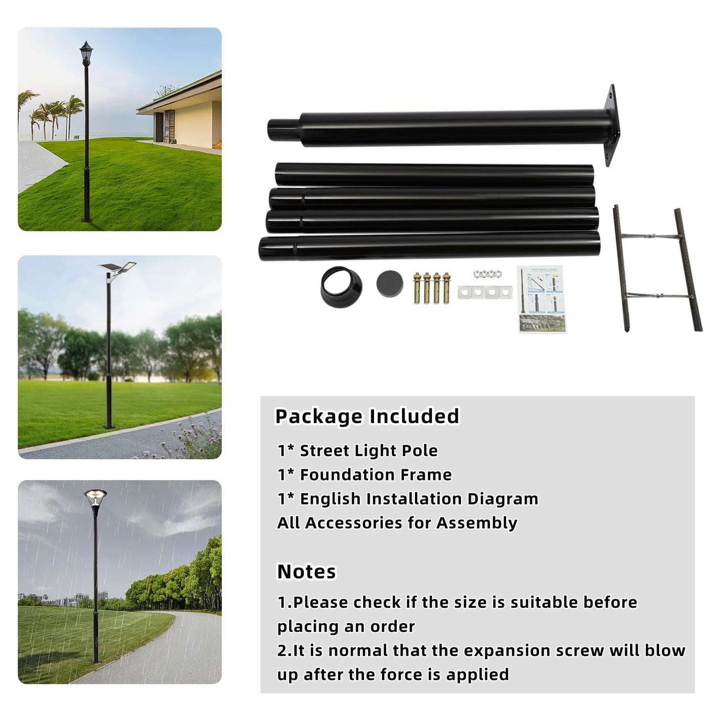 Lemoeyes Street Light Pole, 16ft Tall Split Street Lamp Post for Outdoor Street Courtyard Parking Lot Lighting Post Fixtures with Mounting Ground Cage (16FT 114+76mm)