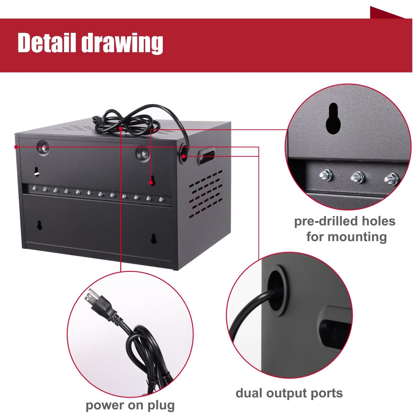 VOOTOLOVER 12 Bay Charging Cabinet for Laptop/Chromebook, Black Locking Charging Station with 12-Outlet Strip, Cable Clips, Grommet Holes & Wall-Mount 18.98" W×12.99" D×14.96" H for Office/Classroom