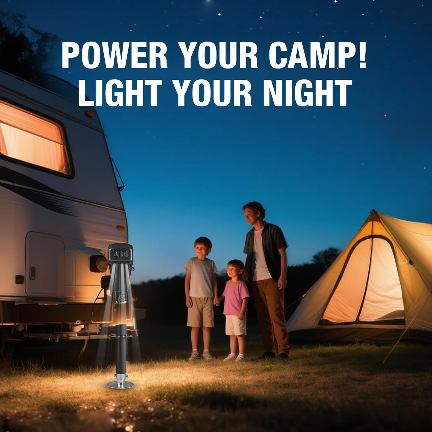 YELLOW JACKET 7 Way Electric Trailer Jack 5000lbs with Waterproof Protective Cover & LED Light for Travel Trailer Camper, RV
