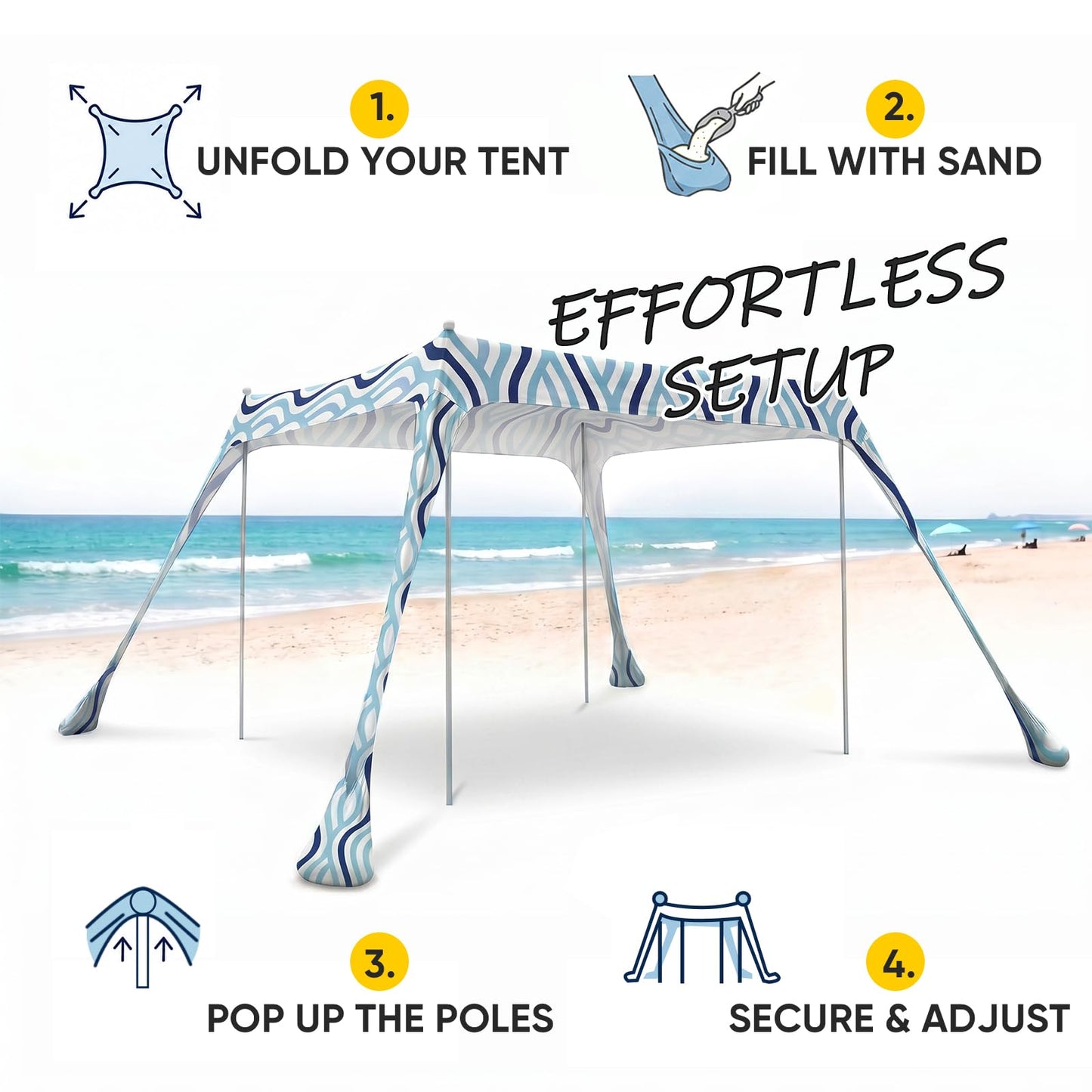 Sekey Aluminum Beach Shade Sun Shelter UPF 50+ - 10x10 FT Portable Beach Canopy with Windproof Rope & Stability Poles, Easy Setup Outdoor Tent for Camping, Backyard, Fishing, Picnics