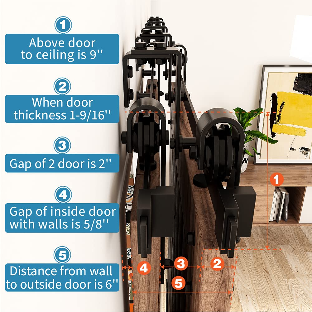 ZEKOO 6.6FT Double Track Bypass Sliding Barn Door Hardware Kit for 2 Doors, Bypass Barn Door Track Kit, Low Ceiling, Easy Install, J Shape Hanger, Fit 40" Wide Door Panel