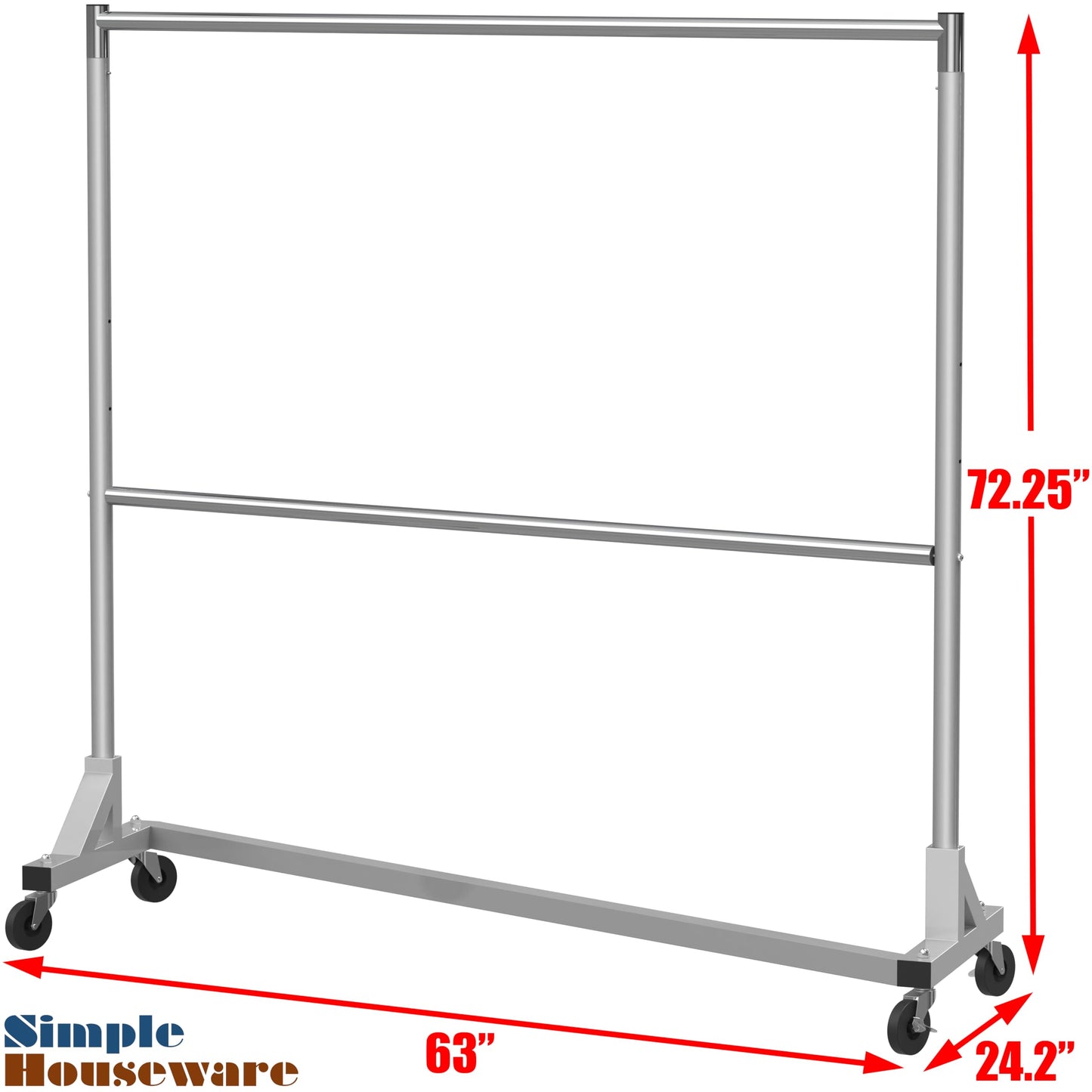 Simple Houseware Commercial Grade Z-Base Double Rod Garment Rack, 600lb Load, 63 inch, Silver