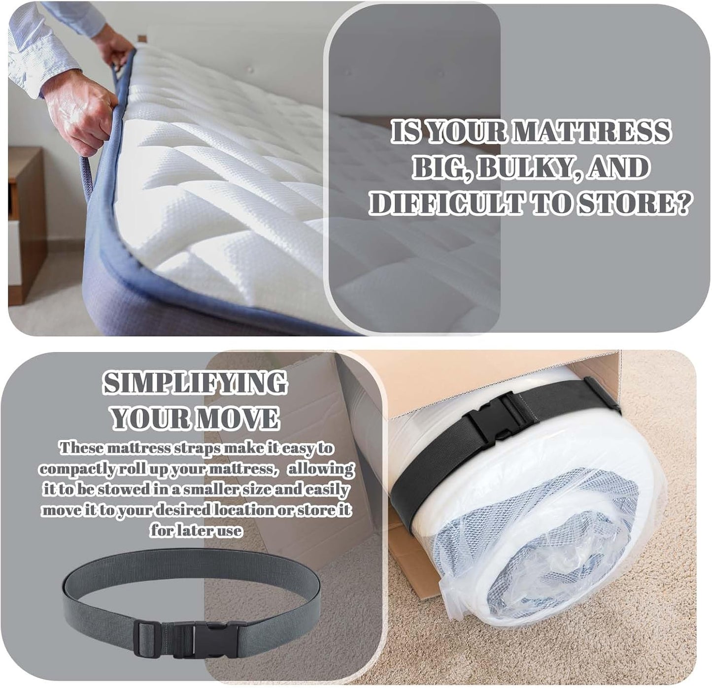 Skiennix Mattress Moving Straps - Adjustable Packing Straps with Buckles for Twin & Full Mattresses (60" x 2")