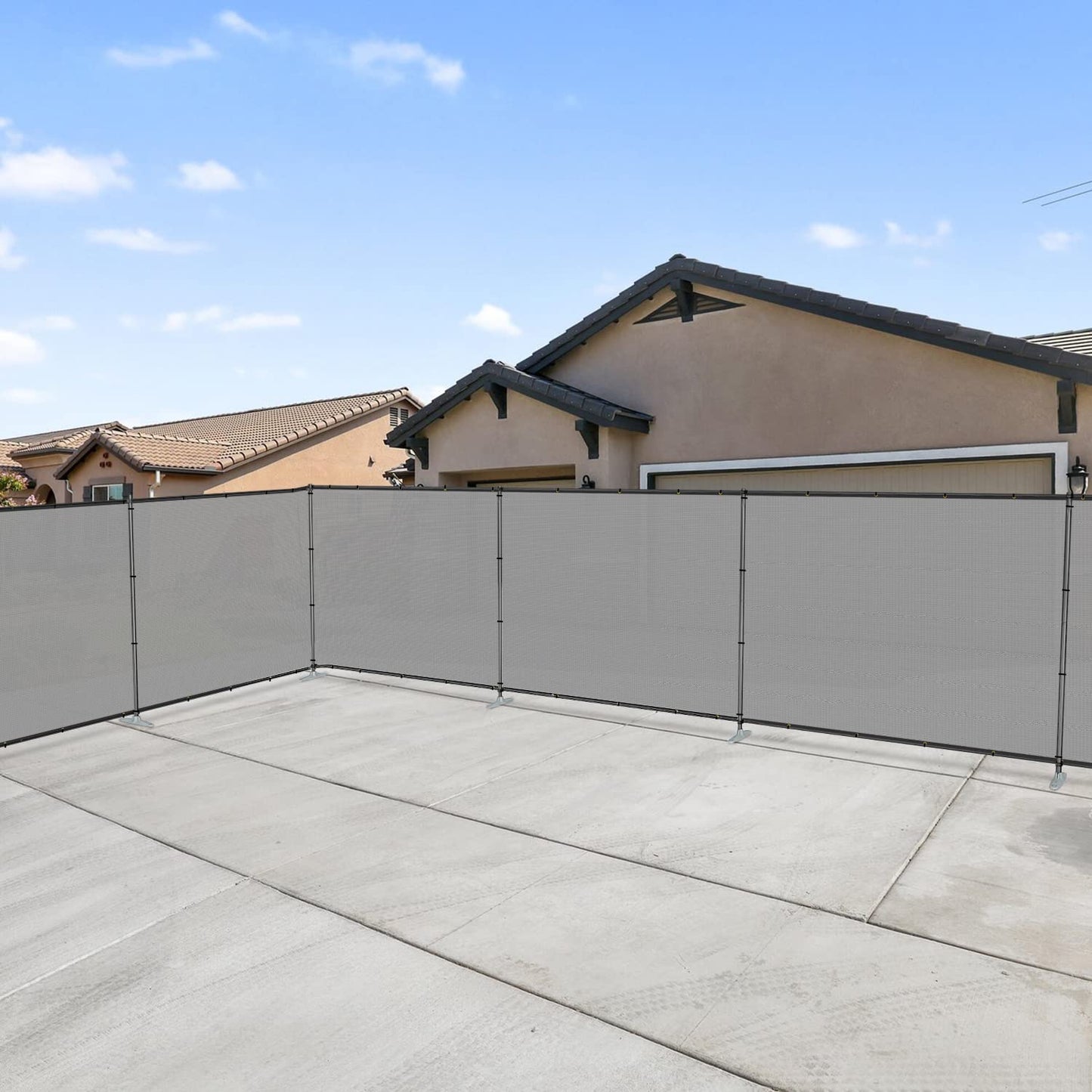 Patio 6' x 24' Outdoor Privacy Screen Freestanding Temporary Fence Panels Net Cover with Metal Poles for Outside Backyard Pool Garden Air Conditioner Fencing, Light Gray