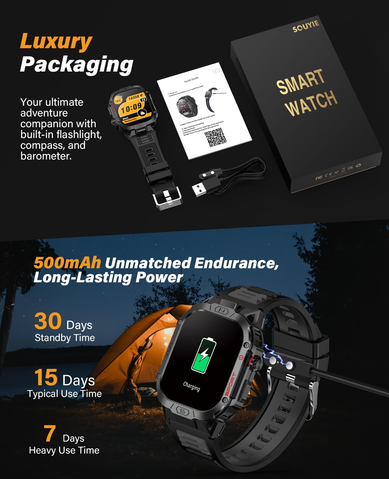 SOUYIE Military Smart Watch for Men Answer/Make Call, 2.02" Outdoor Sport Smartwatch with Flashlight, Heart Rate Blood oxygen Blood Pressure Sleep, 100+ Sport Modes Fitness Tracker for Android and iOS