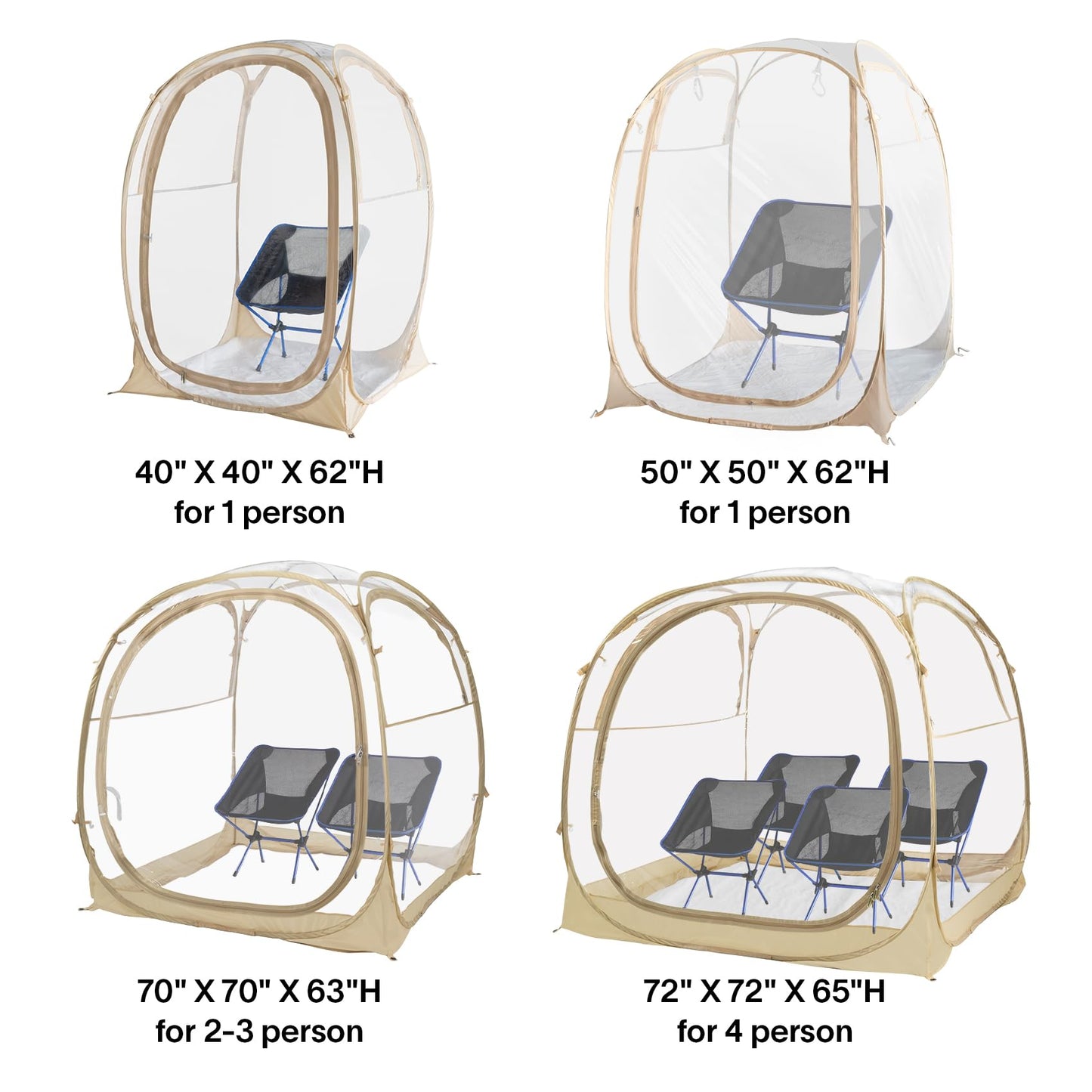 EighteenTek® Pop Up Weather Pod, Sport Pod with Attached Floor, 360° Clear View, UPF 50+ UV Protection, Waterproof All-Weather Instant Shelter for Sports Camping Fishing 70"x70"x63"H