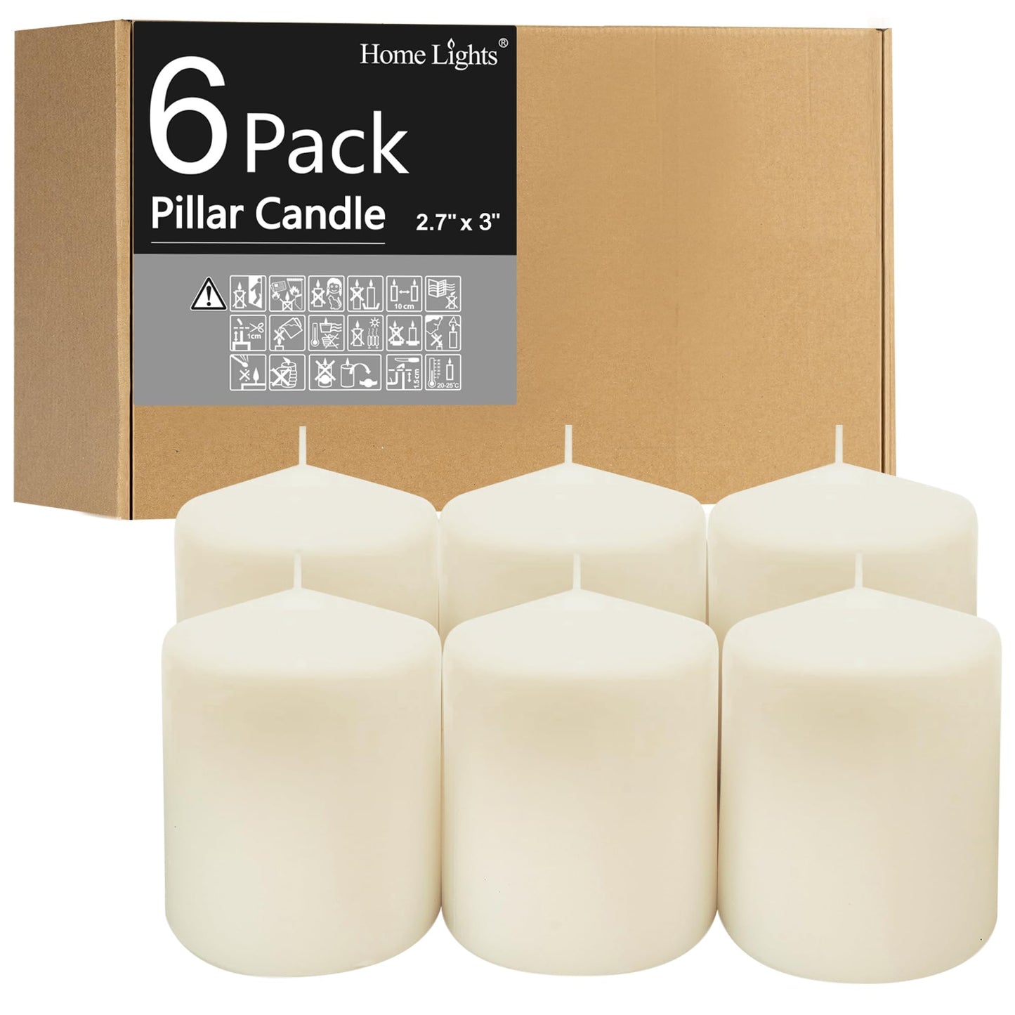 Pillar Candles - 2.7x3 inch | 30 Hours Burning, 6 Count - White Unscented Smokeless European Pillar Candles - Perfect for Wedding, Parties, Spas, Home Gatherings and Dinner
