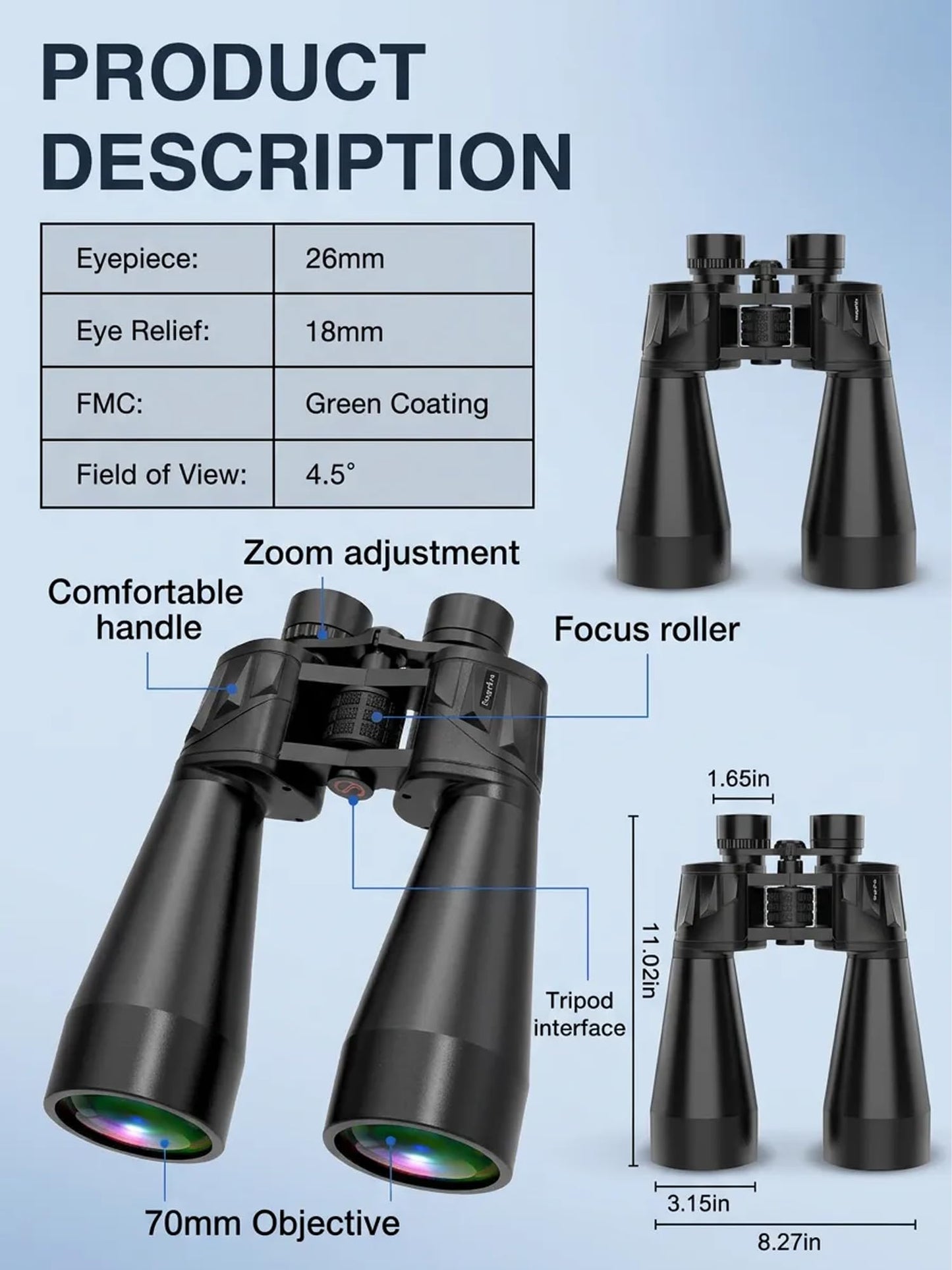 18x70 High Power Binoculars for Adults, Professional 70mm Large Aperture for Astronomy & Stargazing, Ultra-Bright Long Range Binoculars for Low Light & Coastal Observation