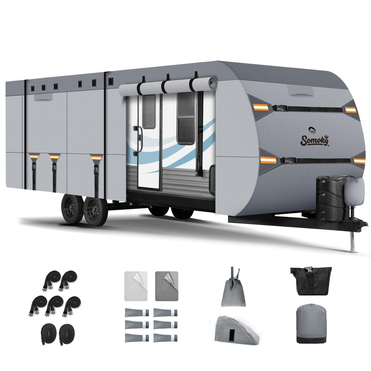 Upgrade 7-Layer Heavy Duty RV Cover 33-35 FT | Fits RVs with Roof Top A/C | All-Weather Travel Trailer RV Cover for Snow & Wind Protection | Rip-Stop Camper Cover with 5+2 Straps