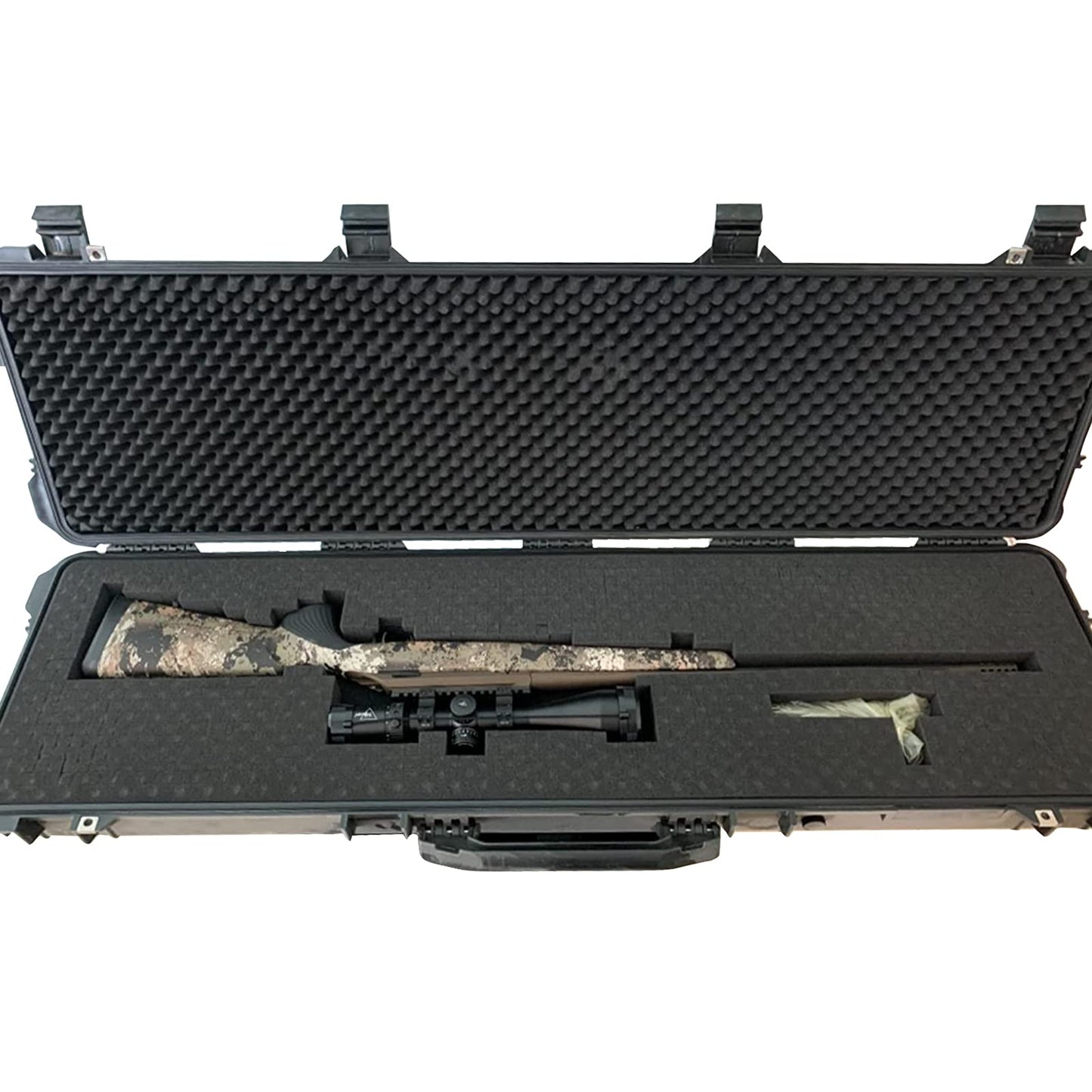 MEIJIA Portable Rolling Waterproof All Weather Hard Rifle Case With Wheels,Customized Fit Foam Inserted,Soft Grip Handle,44.37x15.98x6.1inches (Black)