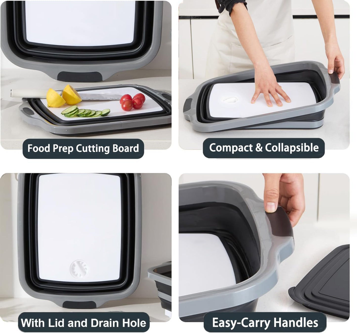 Verdvoca 1 Pcs 30L & 2 Pcs 16L Collapsible BBQ Prep Tubs with Lids for Fruit Prep & Washing, Meal Marinating and Food Storage