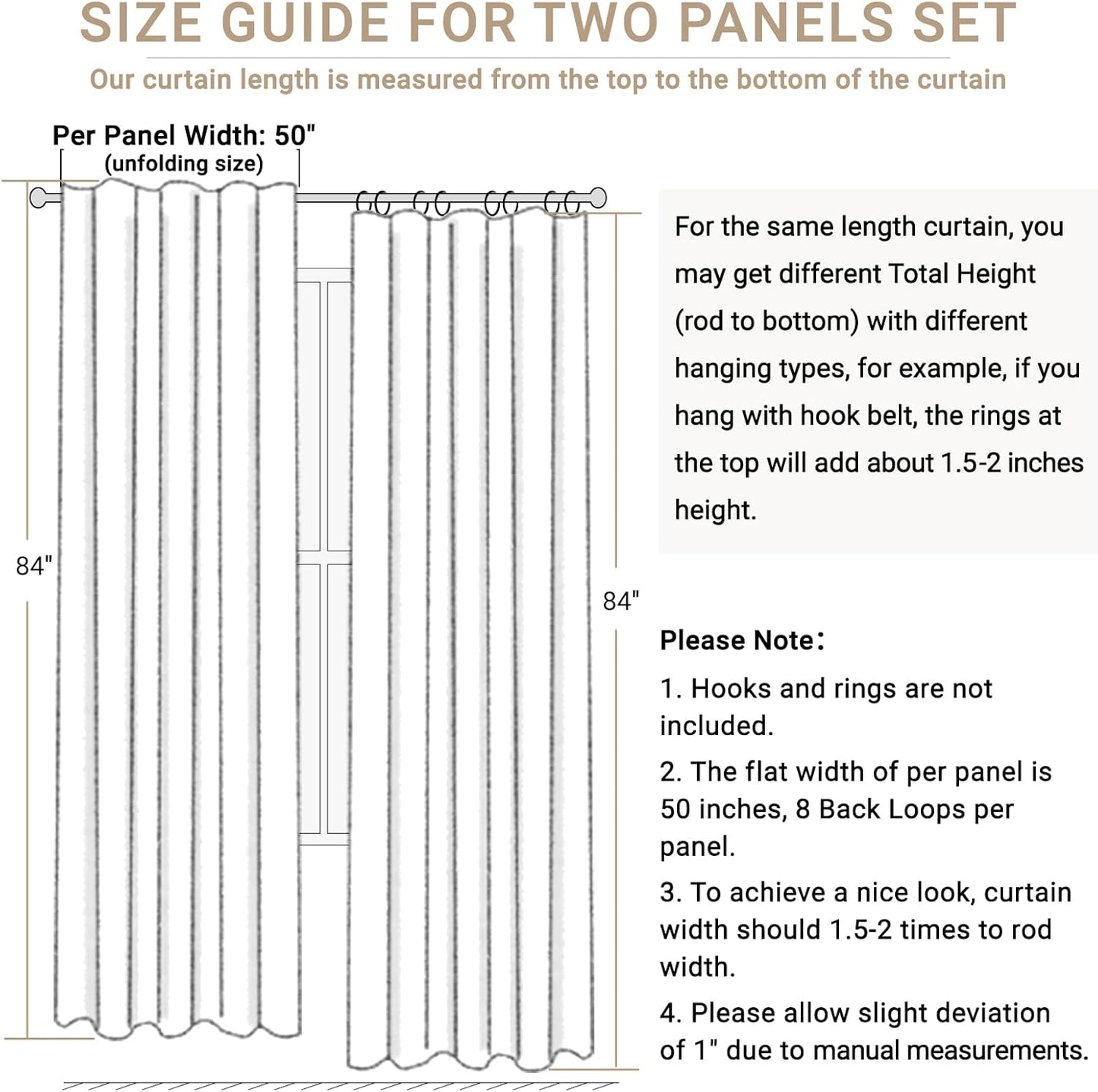 Skiennix 100% Blackout Linen Curtains - Thermal Insulated Drapes, 50" W x 90" L, Ash Grey, 2 Panels Set