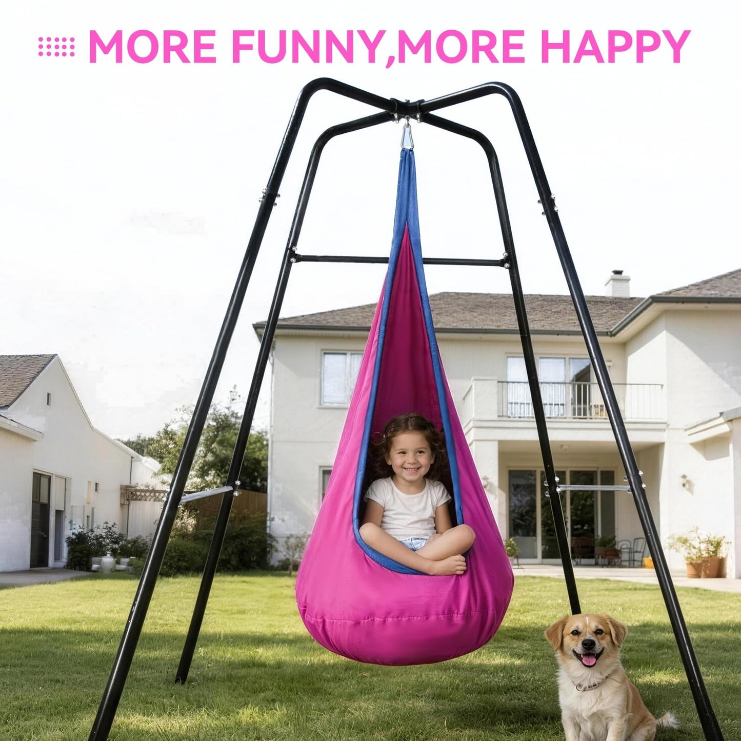 Swing Stand Frame with Sensory Pod Swings,Sensory Swing Set for Kids,Heavy Duty Metal Swings Frame,Cotton Sensory Pod Swing for Kids Indoor and Outdoor 330LBS Pink