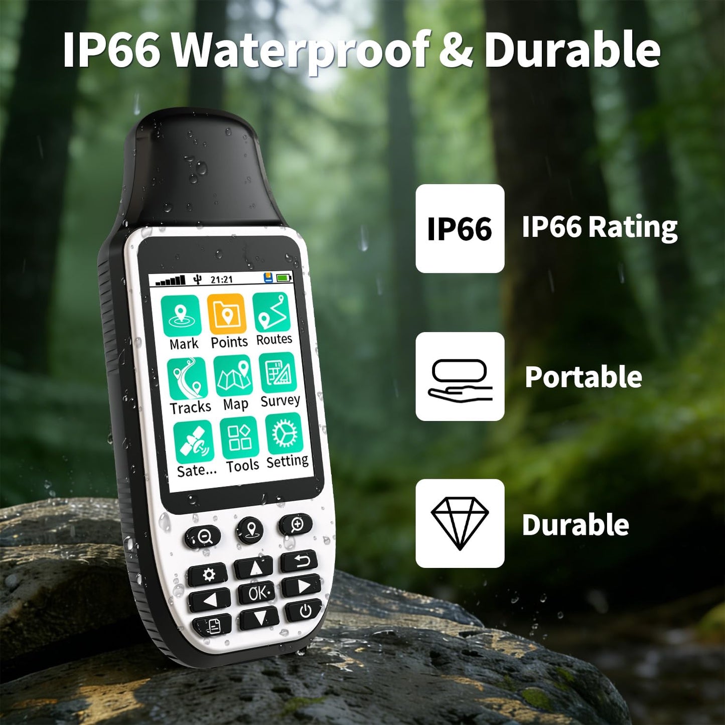 S190 Handheld GPS Navigator, Rugged Handheld GPS for Hiking with 3-Axis Compass, 3.2" Color Display, Handheld GPS with Preloaded USA Topo Maps, 64GB Memory and Extra Battery Life