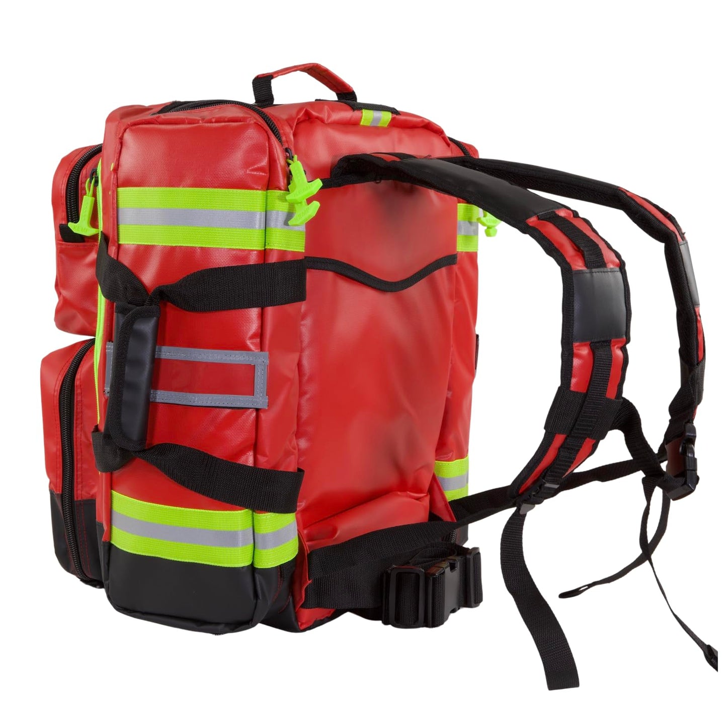 Kemp USA Heavy-Duty EMT Bag, Made with Fluid-Resistant Tarpaulin Material - Emergency Survival Kit with Room for D O2 Tank - Medical Backpack with Multiple Handles (Tarpaulin Fabric Red)