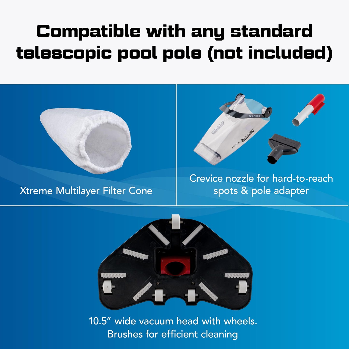 POOL BLASTER Pulse XL 350 Inground & Above Ground Pool Vacuum - American-Engineered Cordless Hoseless Vac with Auto-Start & XL Debris Chamber - Rechargeable Cleaner with 10.5" Head & 60 Min Runtime