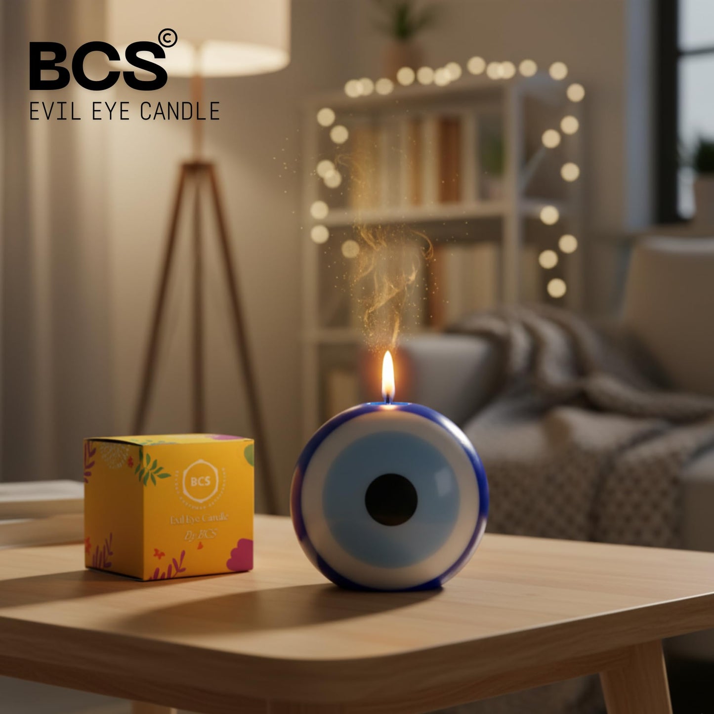 BCS Blue Evil Eye Candle - Nazar Home Decor - Handmade Unscented Premium Candles for Home & Office Vela Ojo Turco - 3.95 inches (Large) Blue