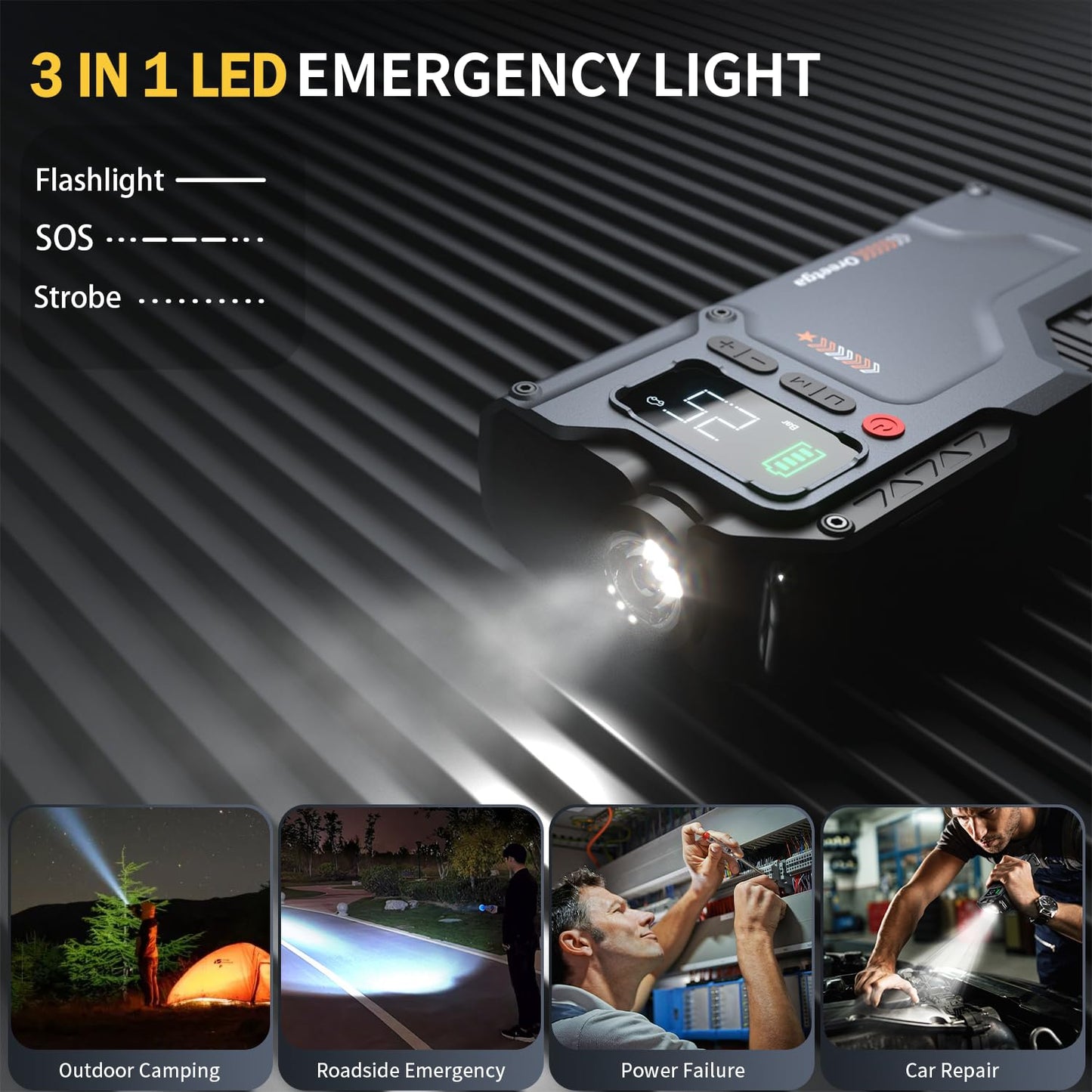 9000A Car Battery Charger Jump Starter with Air Compressor, 150PSI Tire Inflator Air Pump(All Gas/16L Diesel),12V Jump Box Car Battery with Smart Jumper Cables, LCD Display, Portable Power Pack