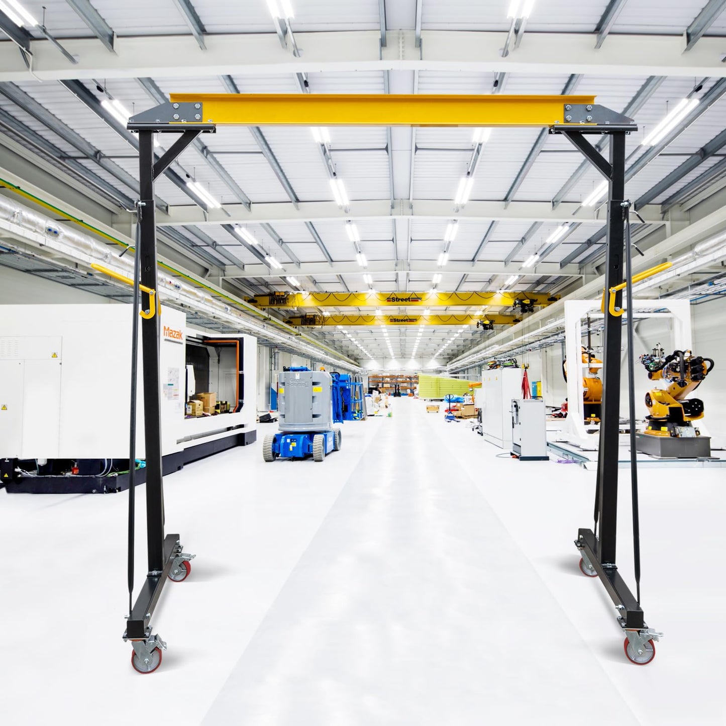 MERXENG Adjustable Gantry Crane 1 Ton, Portable Shop Lift Hoist, 97" to 141" Height Adjustable Heavy Duty Steel Gantry Crane for Factories Warehouse, 2200 Lbs Loading Capacity