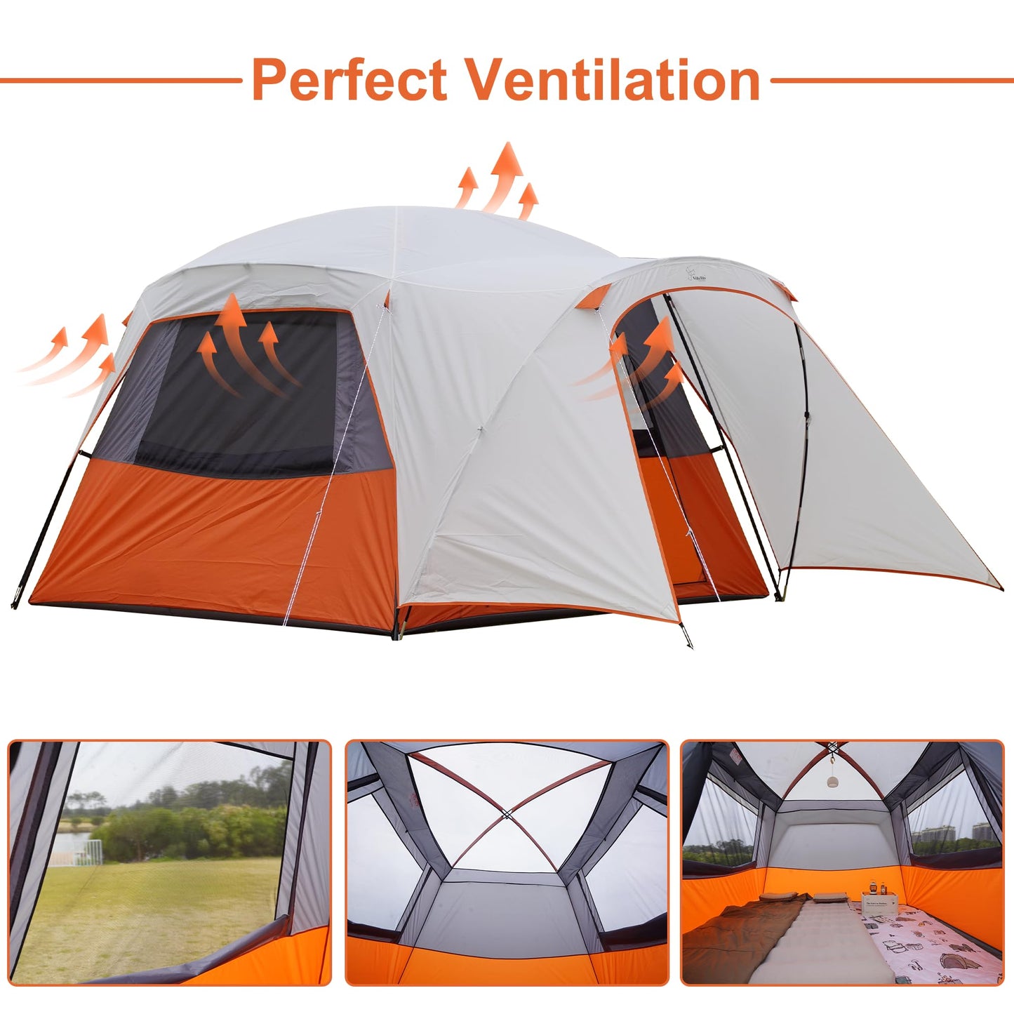 Vidalido 3-4 Person Tent with 1 Mesh Door and 2 Large Mesh Window, Double Layer Waterproof Portable Family Cabin Tent, 4 Person Tents for Outdoor Camping Hiking