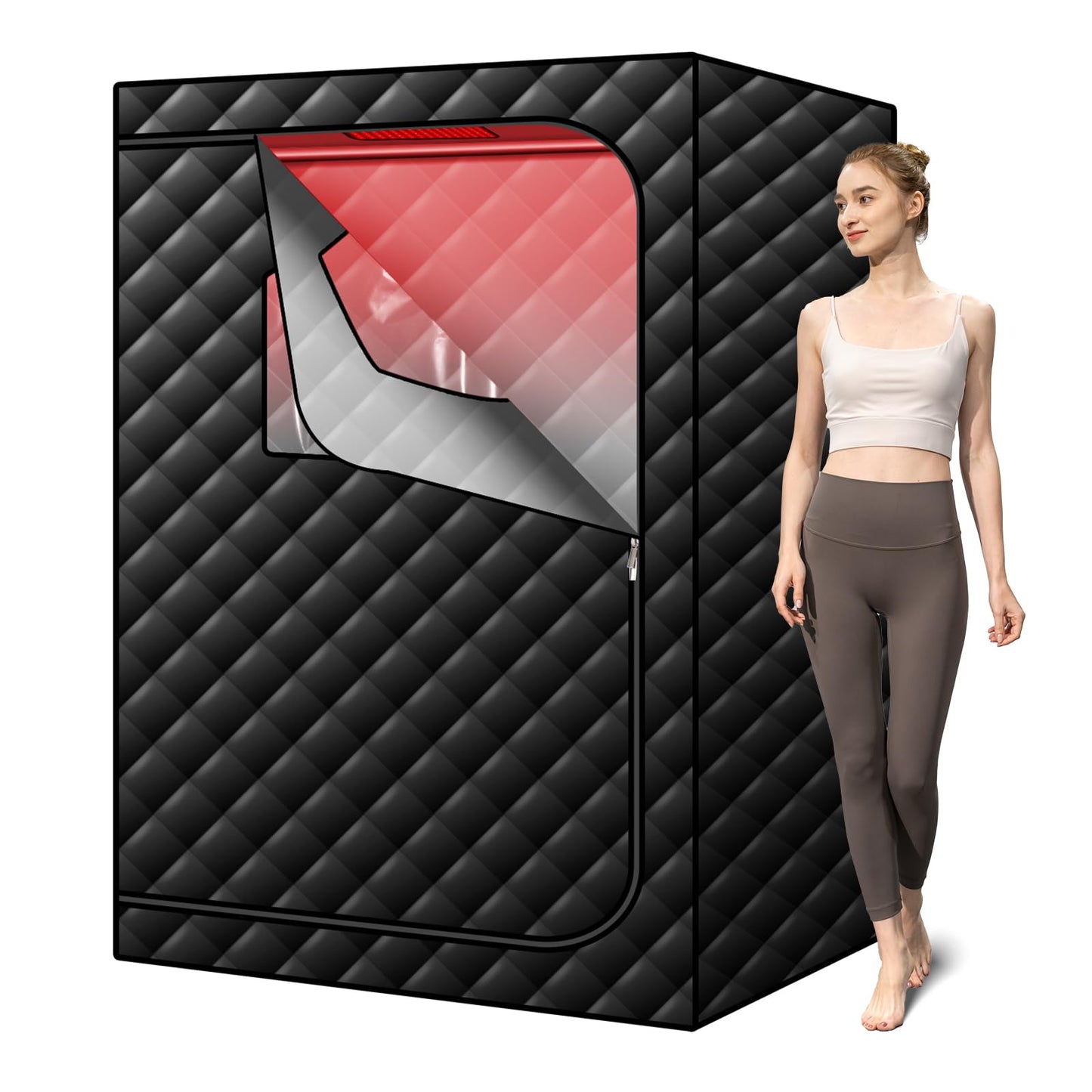 iDOTODO 2 Person Infrared Sauna Box, Portable Infrared Sauna for Home, Personal Infrared Saunas with Red Light Threapy, Remote Control, Upgraded Comfortable Chair