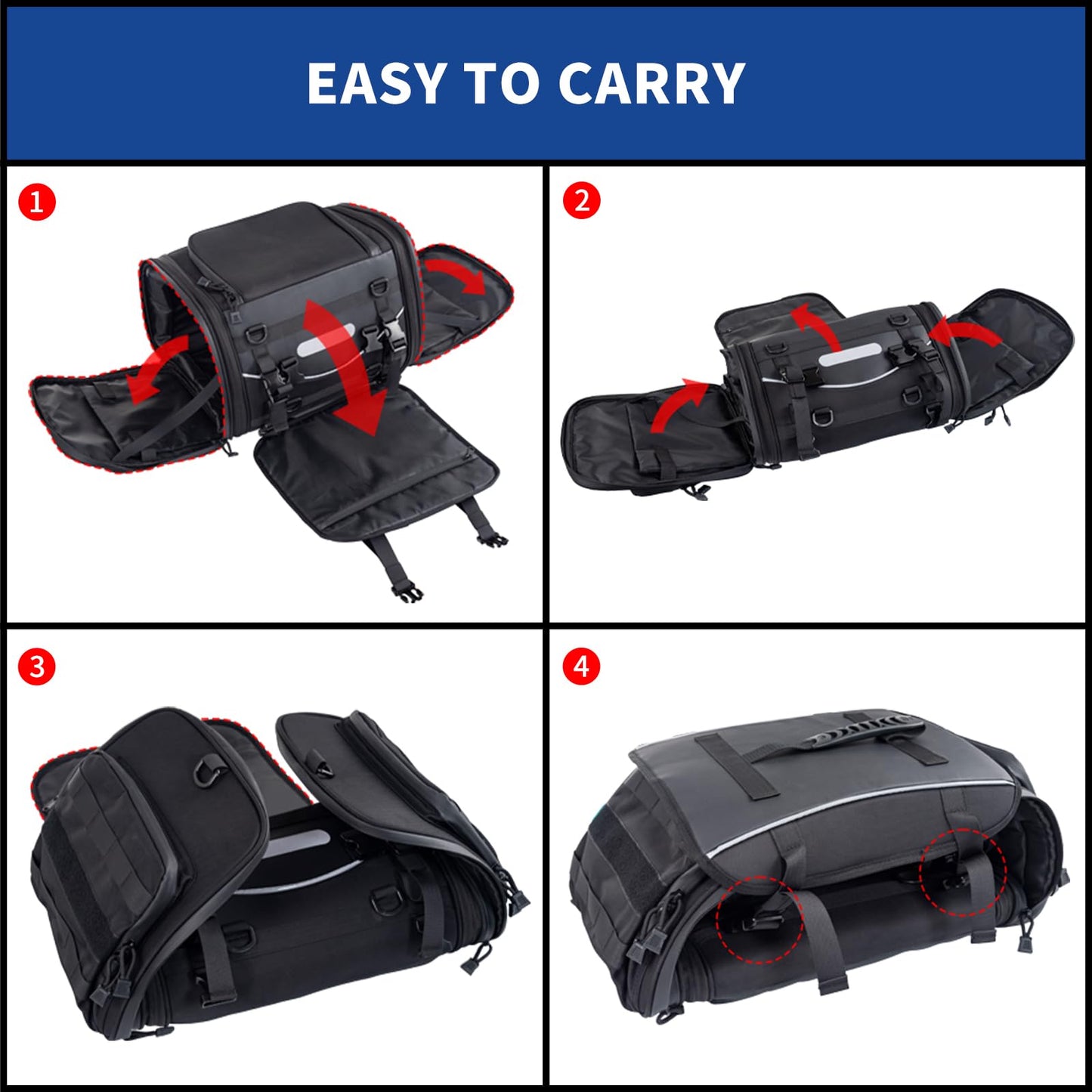 FVMOTO Universal Motorcycle Travel Luggage, Expandable Tail Bag 60-85L (15-22 Gallon), All Weather Rack Bag, Sissy Bar Bags, Helmet Bag, Tour Pack Bag Storage Backpack with 6 Straps, Waterproof cover