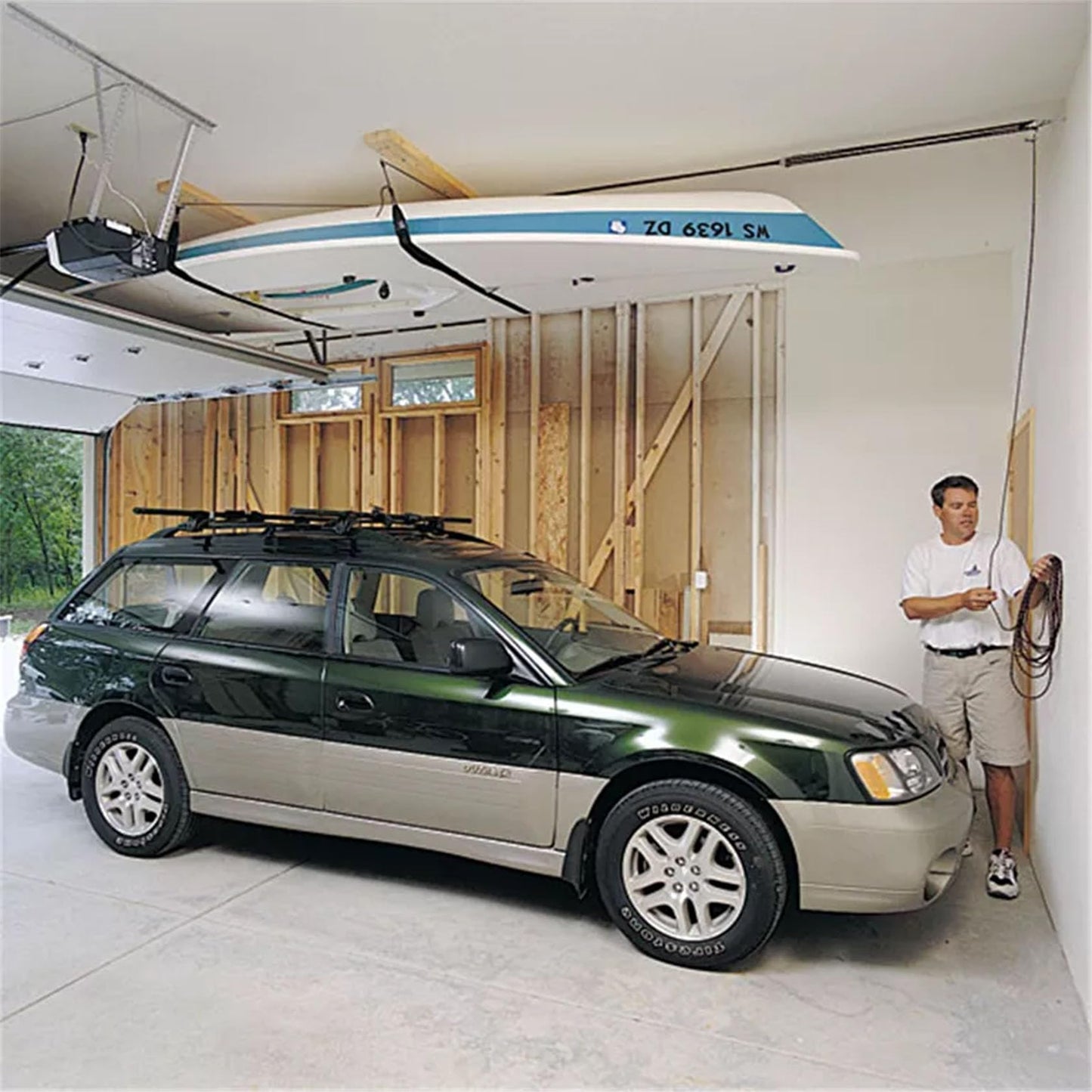 HARKEN Hoister Lightweight Cargo Carrier Overhead Garage Storage 4-Point Hoist System for 60lb Carriers, Kayaks, Canoes, Storage (60lb max load,16ft.Ceiling), Model 7801.16