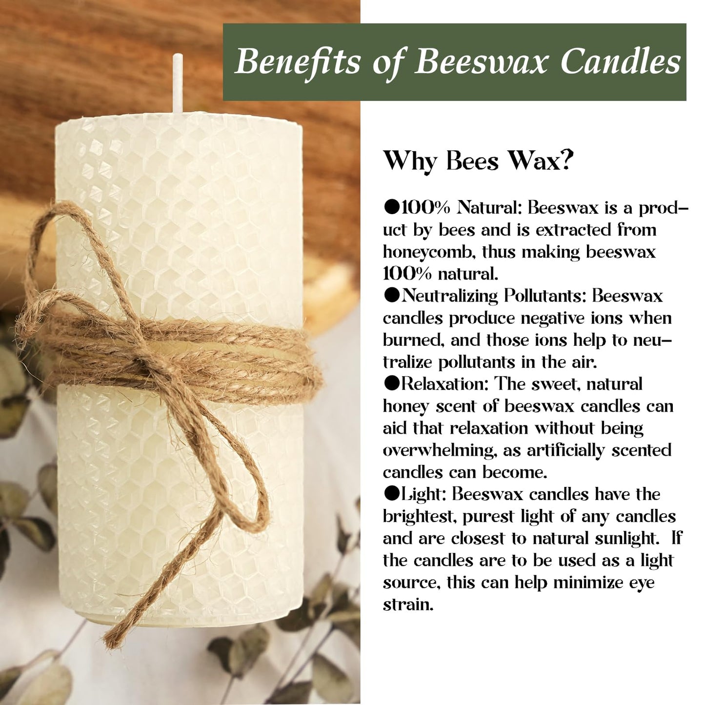 Honeycomb Beeswax Candles White, 4 Packs, 2x4 Inch Beeswax Candles Pillar Non Toxic, Handcrafted Bees Wax Candles for Gift Choice, Candle Lovers, Home Decor