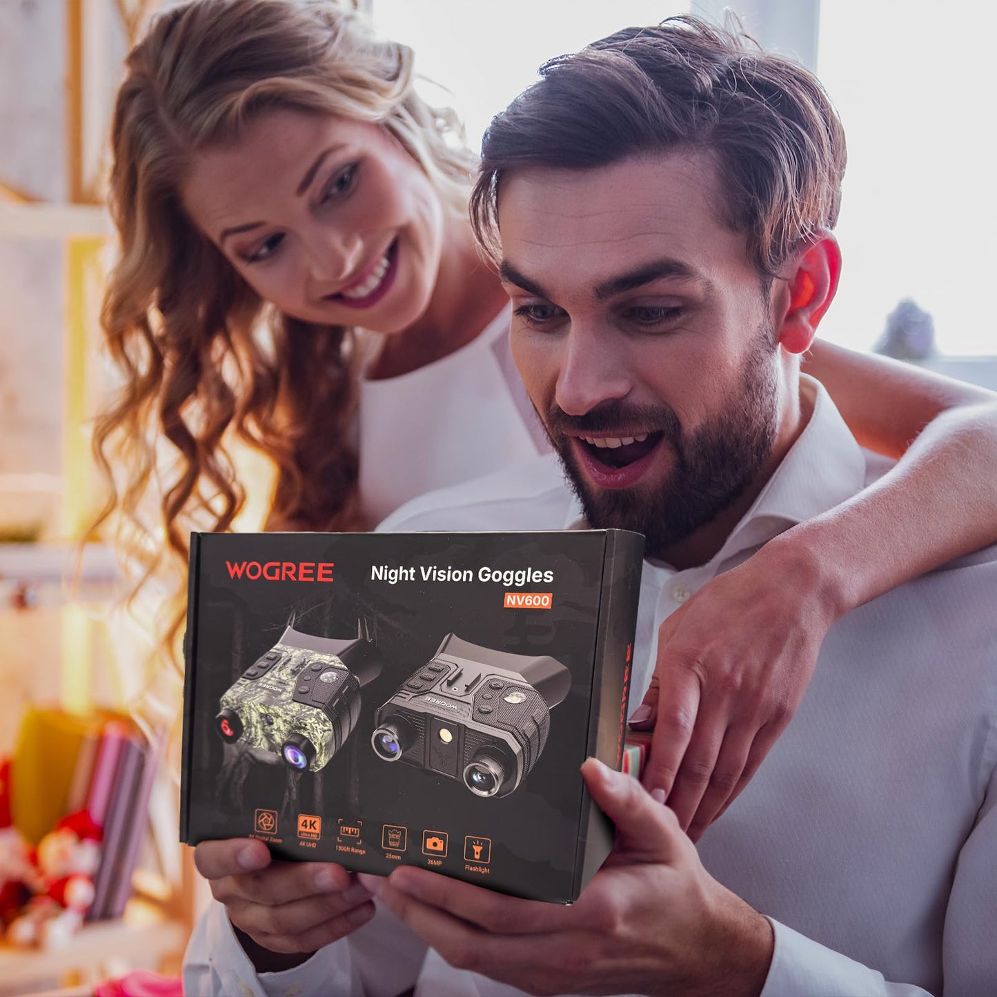 WOGREE Night Vision Goggles, 4K Night Vision Binoculars for Adults, 36MP Photo, 5000mAh Rechargeable Battery, 1300FT Range, 8X Digital Zoom, Infrared Vision, 32GB SD, Flashlight & Compass for Camping