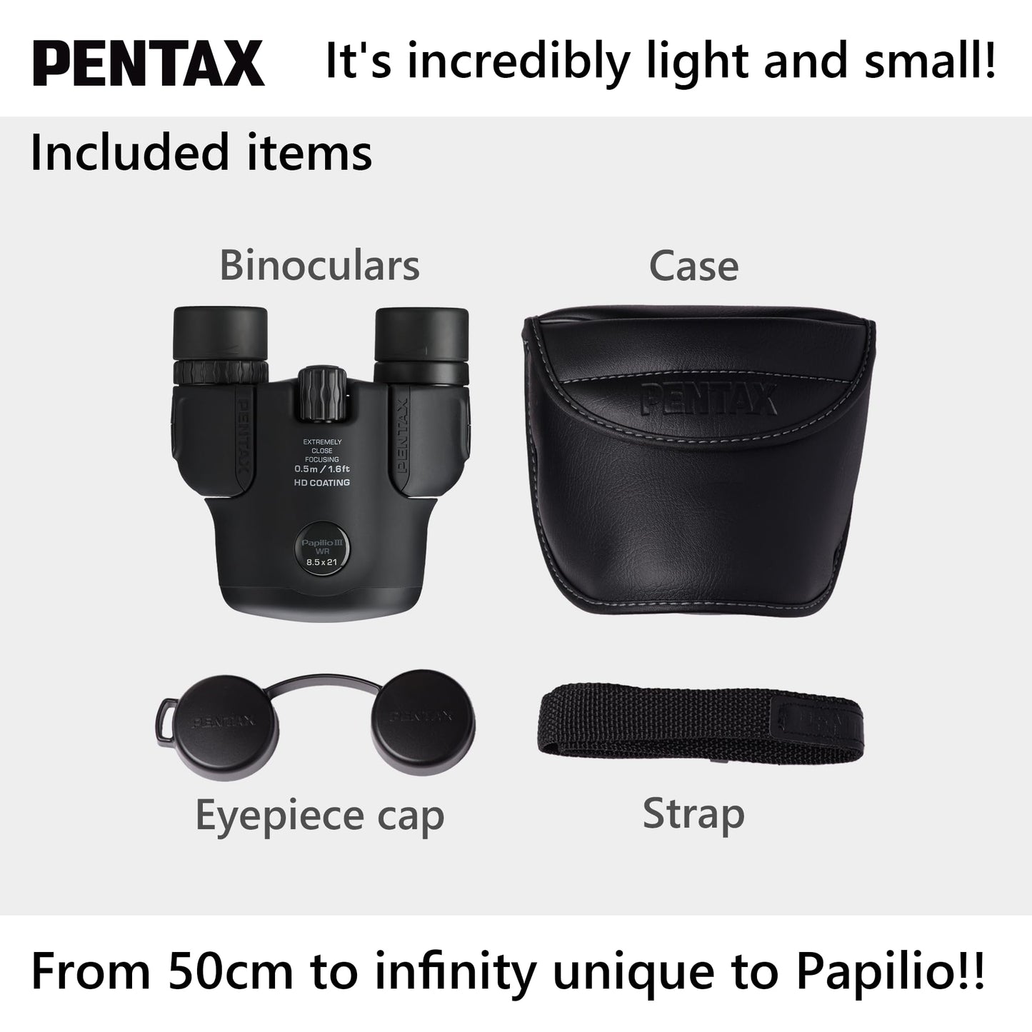 PENTAX Papilio III 8.5x21 WR Black, 50cm Close-up to Infinity Focus, Weather-Resistant Body, new HD Coating, Suitable for observing Tiny Objects, for Travel, Hiking, Concerts, Sports, Stargazing