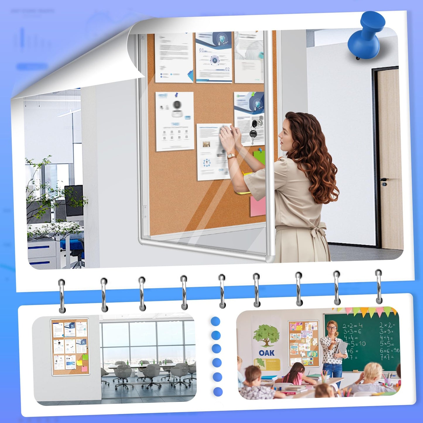 Magula 38"x28" Enclosed Bulletin Board Tamper-Proof Dispaly Case, Aluminium Frame, Shatter Resistant Lockable Bulletin Board, Enclosed Cork Board for School, Office, Commercial, Hospital etc