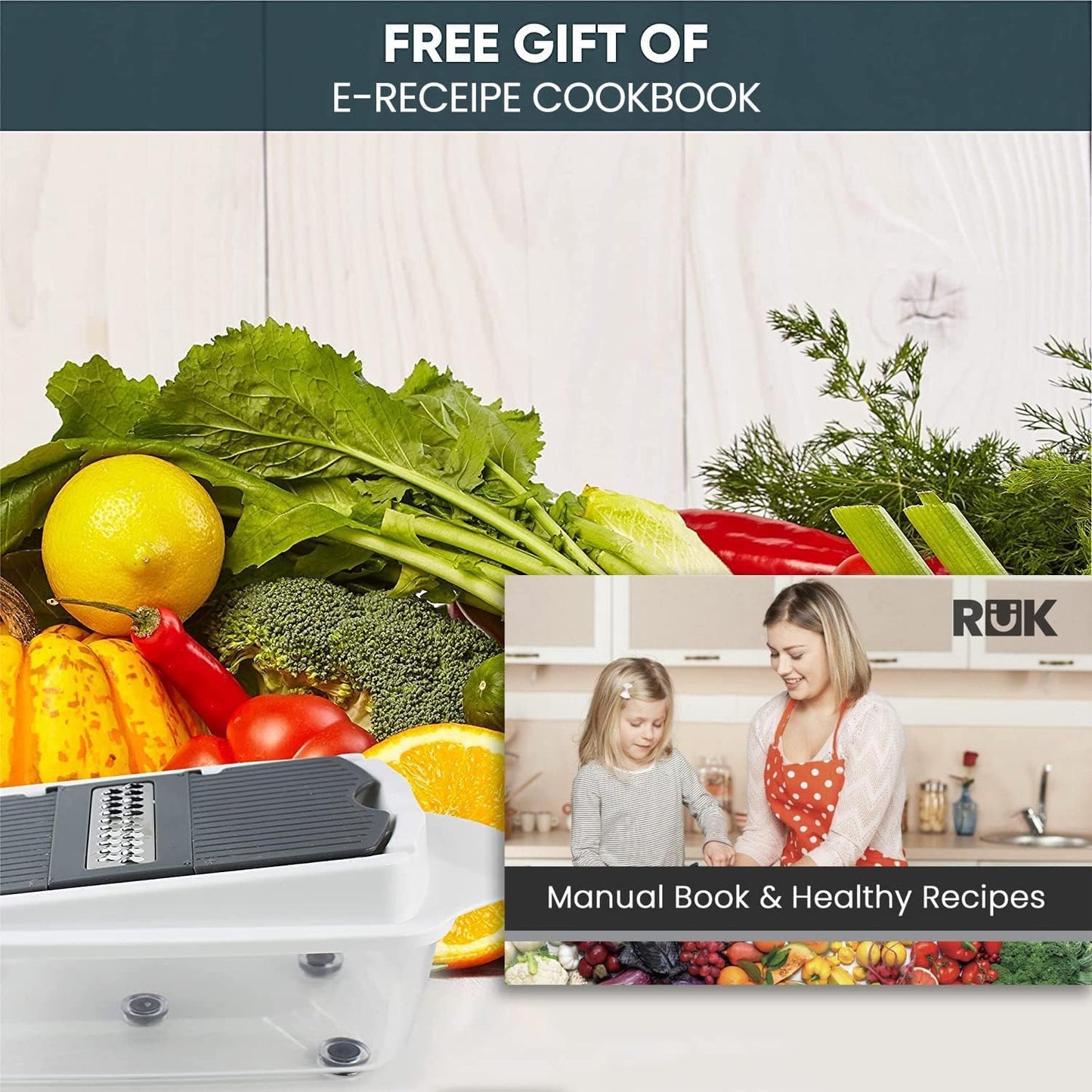 RüK Vegetable Chopper Slicer - 22-in-1 Multi-Function Mandoline Food Cutter with 11 Blades & Container