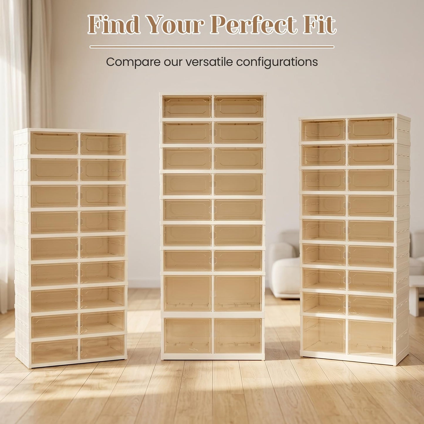 Tykacna Foldable Shoe Rack with Doors, Stackable Plastic Shoe Organizer, Large Clear Shoe Storage Boxes for Closet and Entryway, Portable Collapsible Shoe Cabinet 9 Tiers, 27Pairs