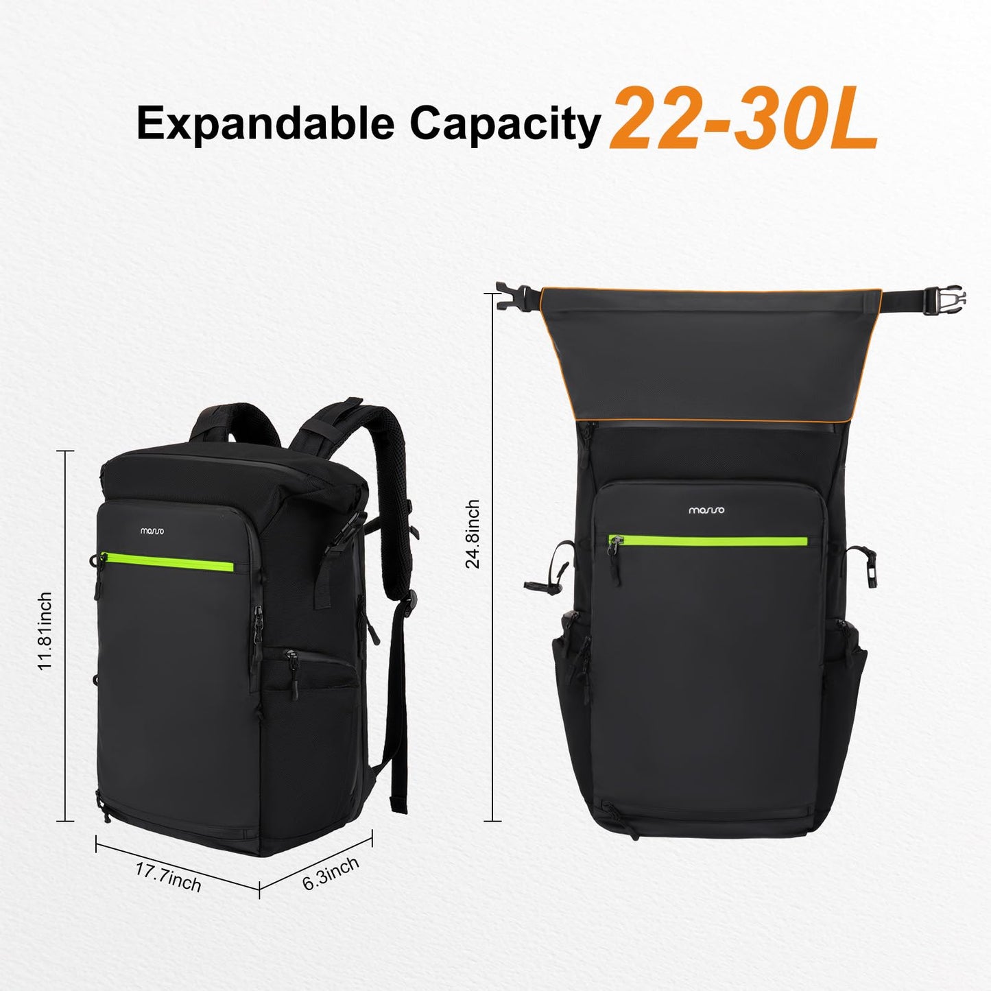 MOSISO Expandable Motorcycle Helmet Backpack Bag&Motorcycle Tail Bag with Expandable Capacity 32L-48L, Motorbike Rear Seat Trunk Gear Bag with Rain Cover&Shoulder Strap, Black