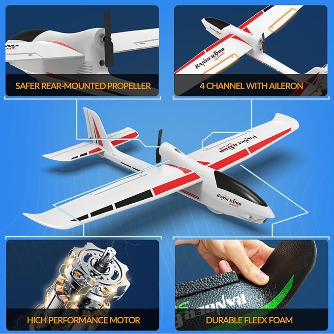 volantexrc RC Glider Plane Ranger600 Stunt 4 CH Remote Control Airplane RTF with 6-Axis Gyro & 3 Modes Easy to Fly 2.4GHz Radio Controlled Aircraft for Beginners & Adults (White)