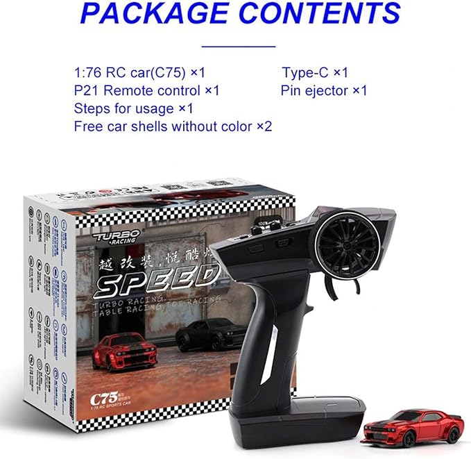 Turbo Racing 1:76 Scale RC Sport Car Table Racing 2.4GHZ Remote Control Mini Model Car with Full Proportional RTR for Adults Toys (C75-Red)