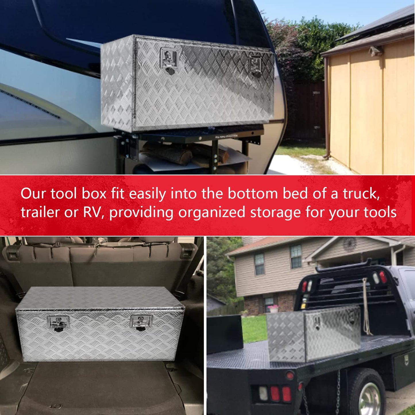 Edicapo 36" x 18" x 18" Truck Tool Box Pickup Truck Bed Toolbox Heavy Duty Aluminum Underbody Truck Box Compatible With RV Trailers Storage Organizer with Lock & Keys Silver