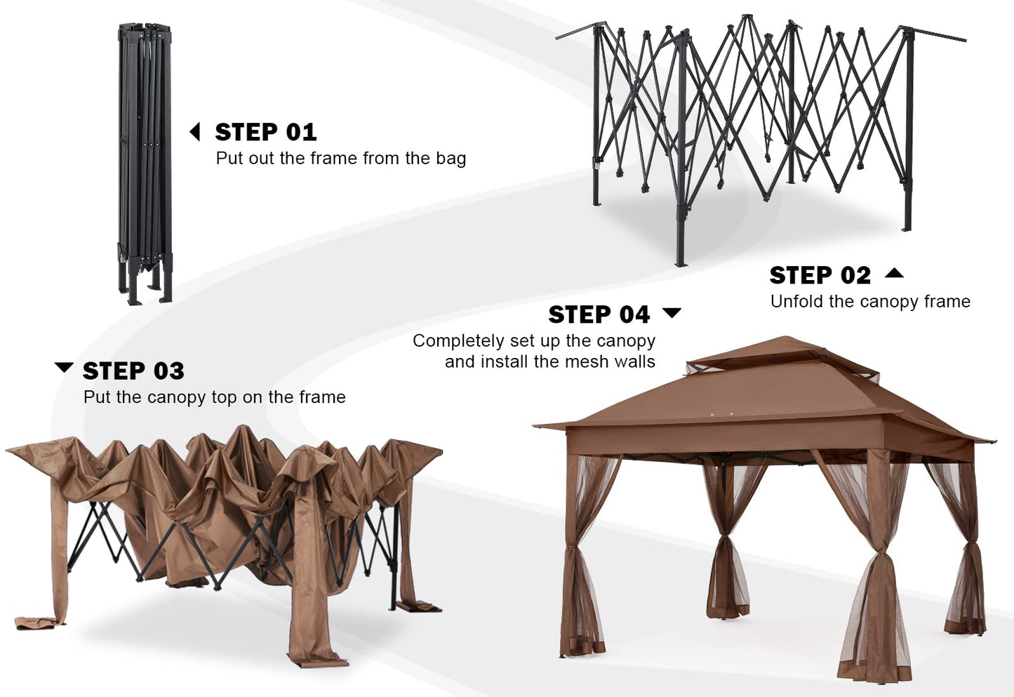 COOSHADE 11x11 Pop Up Gazebo Tent Outdoor Canopy Patio Shelter with Mosquito Netting(Brown)
