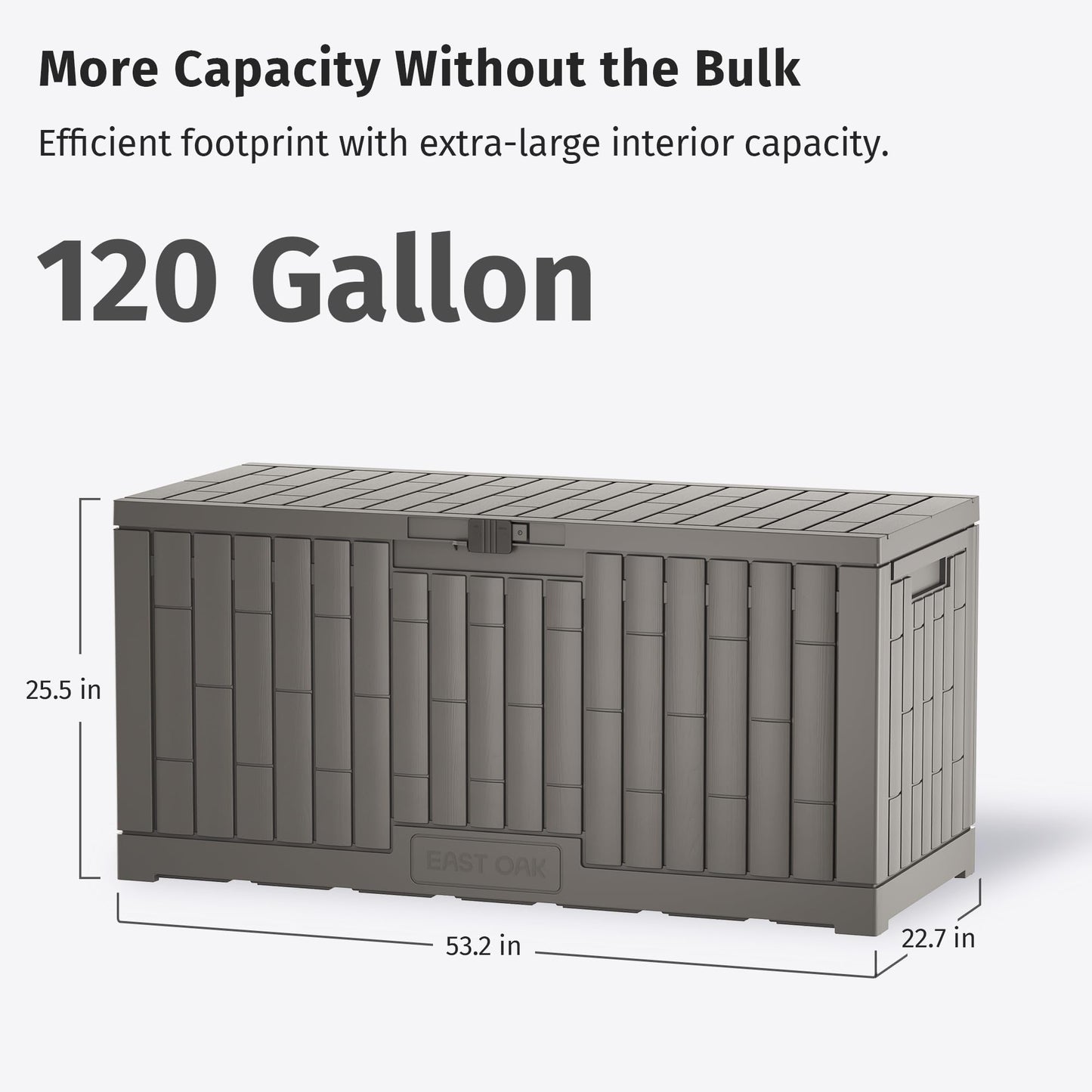 EAST OAK 120 Gallon Outdoor Storage Box, Large Resin Deck Box with Reinforced Stainless Steel Support, Waterproof & UV-Resistant Patio Storage Boxes for Cushions, Garden Tools & Pool Accessories, Grey