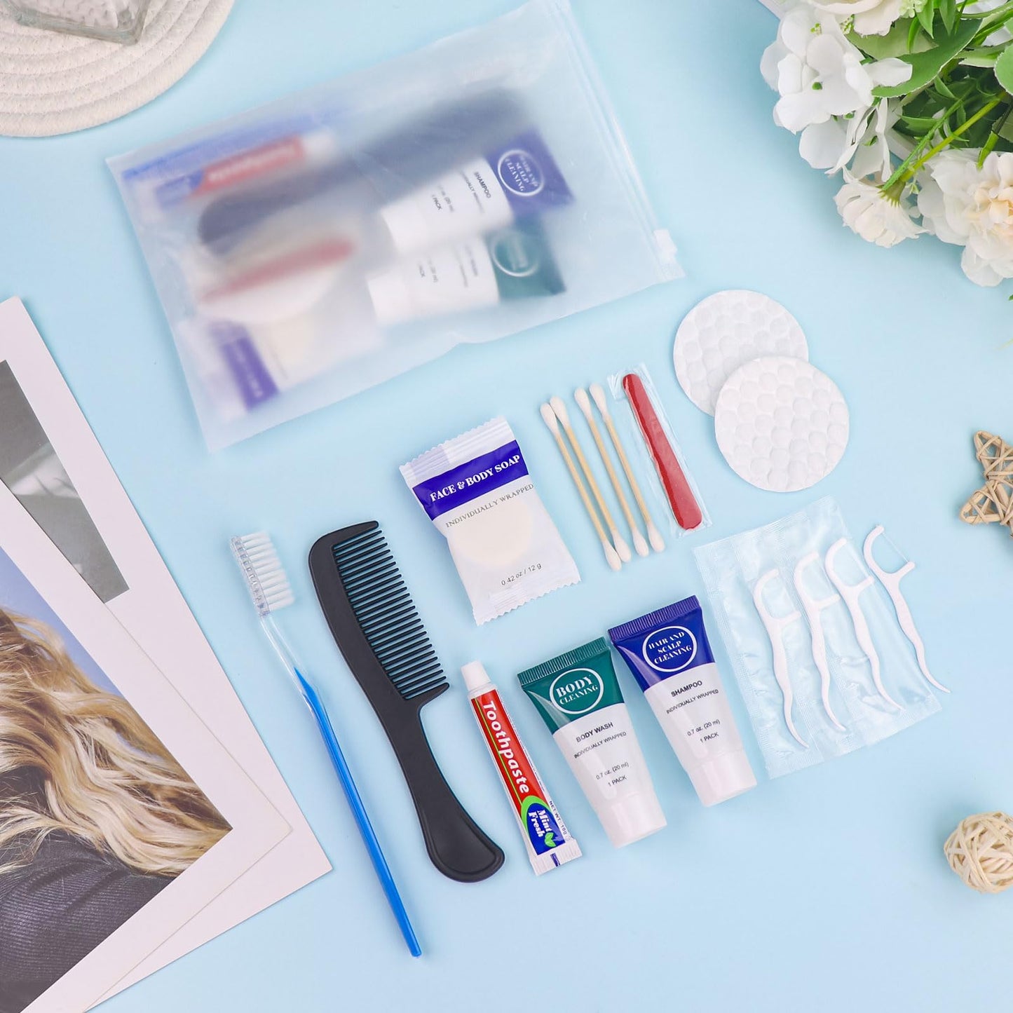 Toiletry Kits Travel Essentials Disposable Hygiene in Bulk, Trial Size Toiletries Supplies Individually Wrapped Traveling Personal Care Items, for Camping, Hotel, Homeless, Charity, 8-in-1 (200-Pack)