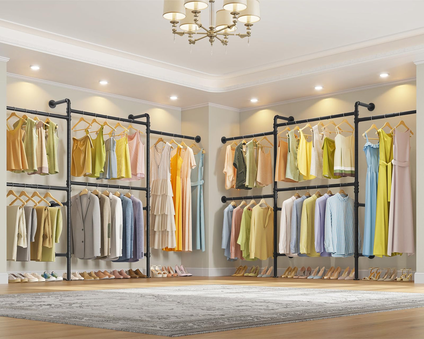Timate P3 Wall Mounted Closet Organizer System with 5 Hanging Rods, Adjustable 5'8"–7'6", Heavy-Duty Modular Garment Rack, Space-Saving Closet Solution for Walk-in Closet, Bedroom & Small Spaces