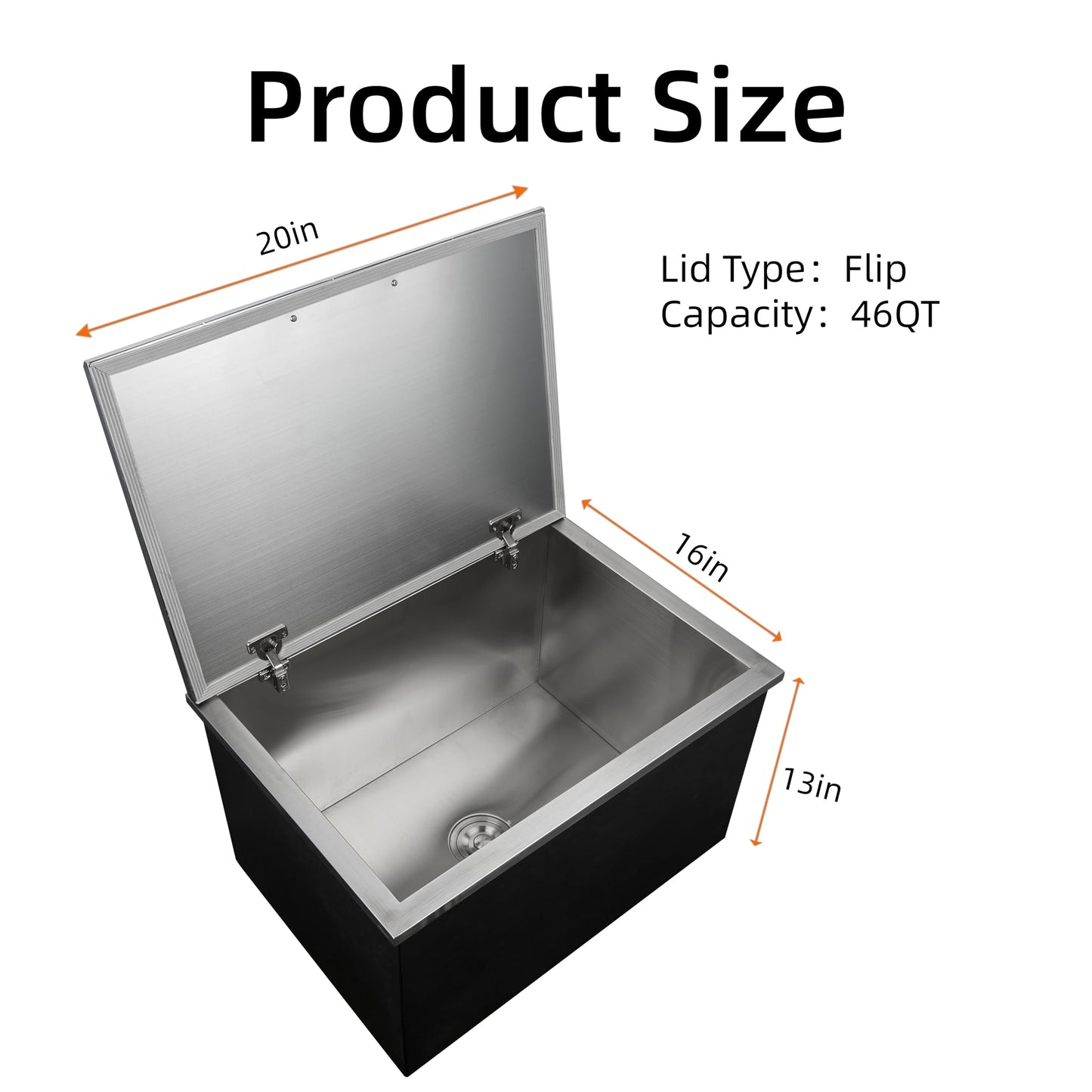 Garvee Drop-in Ice Chest, Large Capacity Stainless Ice Bin with Lid & Drain-Pipe Set, Commercial Grade Insulated Ice Bucket for Cold Wine Beer, Non-Electric 24H Cold Retention for Outdoor Kitchen&Bar