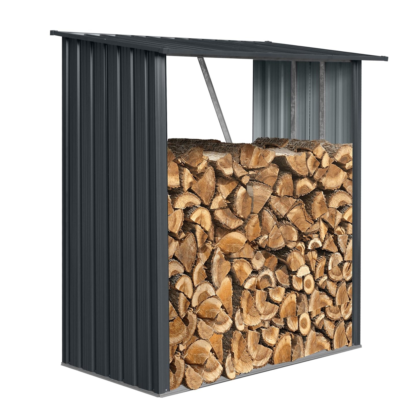 KEIKI 3x5 FT Outdoor Metal Firewood Rack with Sloped Roof, Open Air Woodshed Storage Shelter for Firewood, Pellets and Lumber