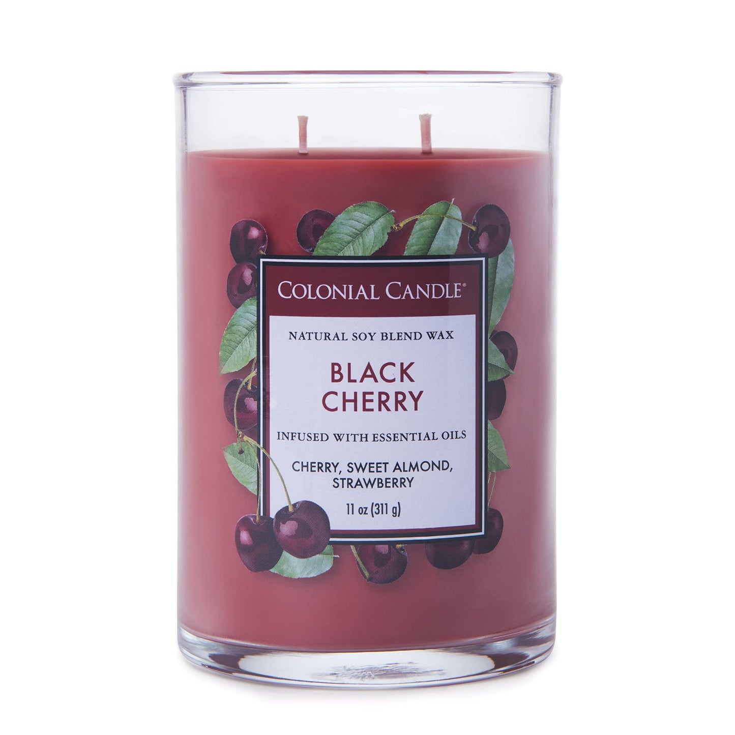 Colonial Candle Black Cherry Scented Jar Candle, Classic Cylinders Collection, 2 Wick, Red, 11 oz - Up to 80 Hours Burn