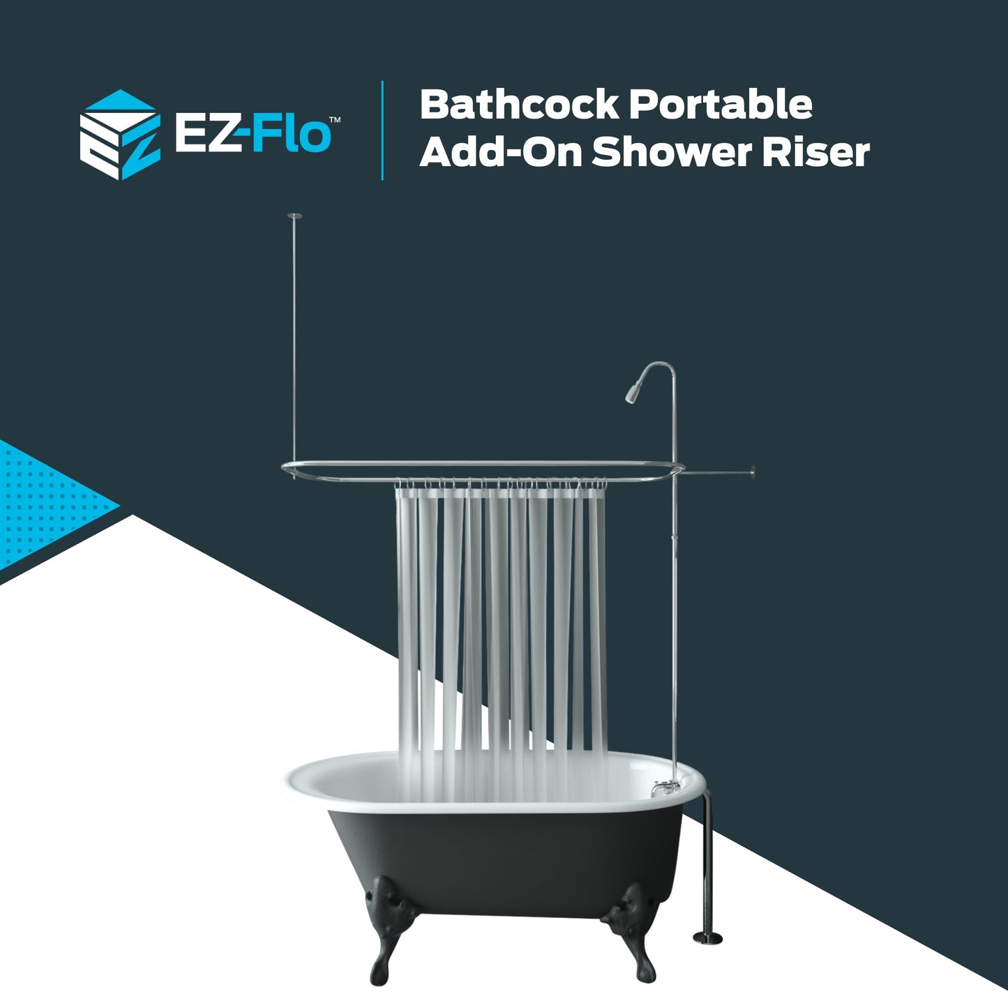 EZ-FLO 27 x 42 Inch Bathcock Type Portable Aluminum Add On Shower Unit with Shower Rod Frame, Chrome Plated, 11123